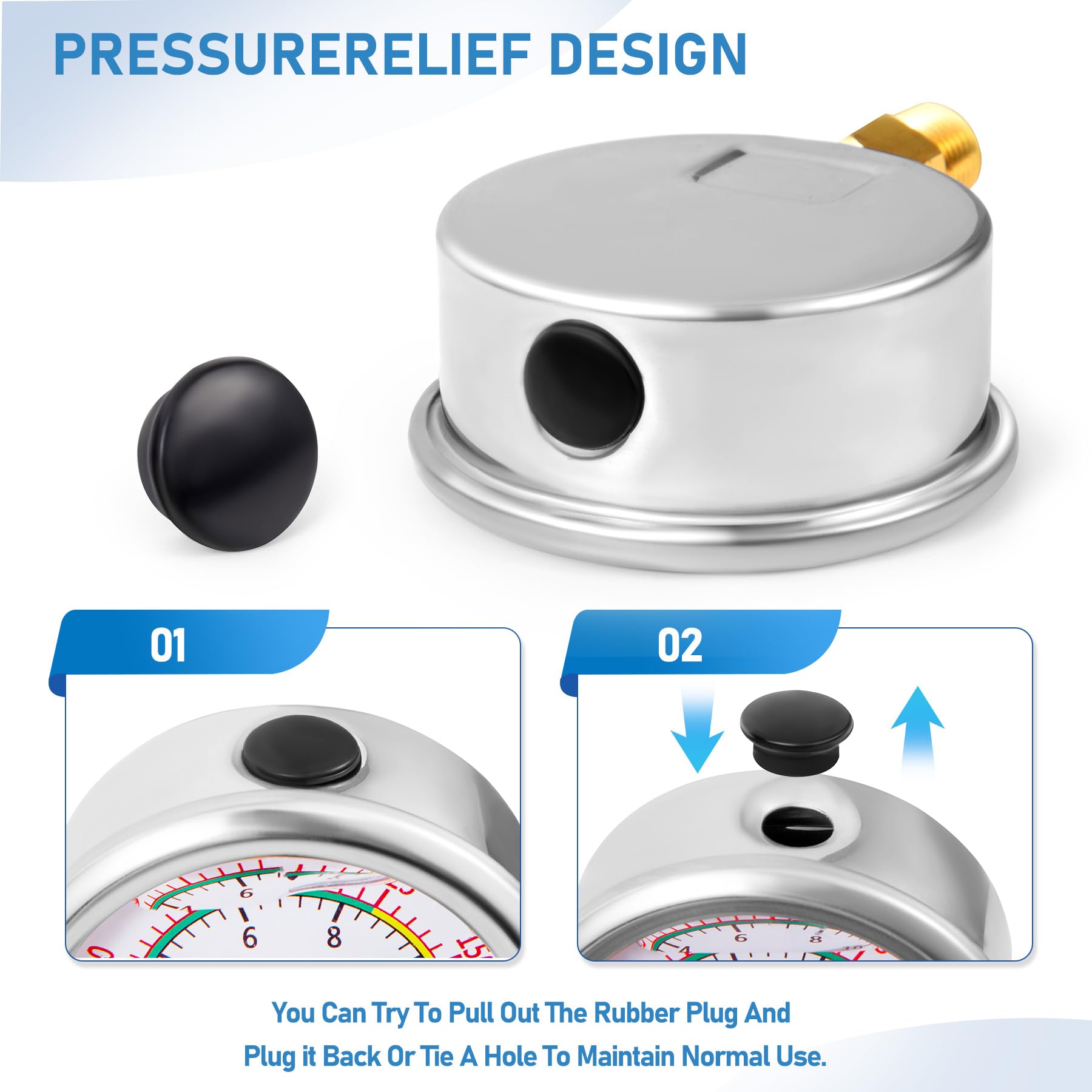 Manometro per test di pressione dell'acqua, quadrante da 2,5", 0-200 PSI/0-1,4 MPA, manometro a riempimento di glicerina, filettatura NPT da 1/4", montaggio inferiore, per test di pressione dell'acq