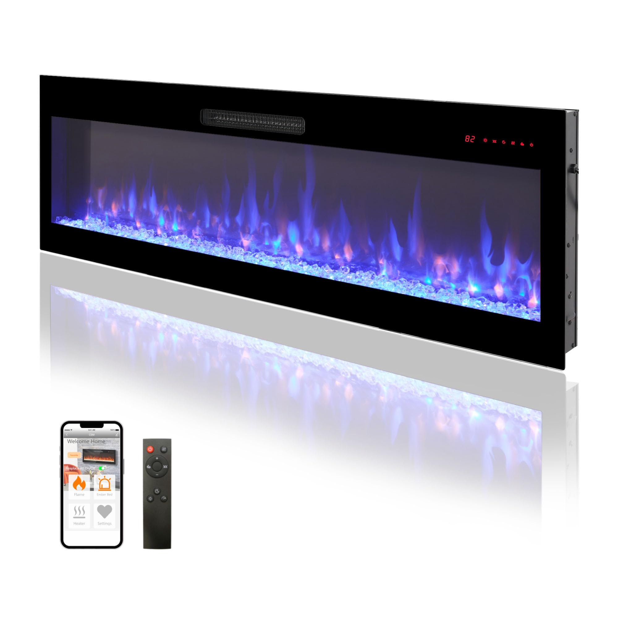 Innoflame 50" Smart Electric Fireplace, Alexa/WiFi Enabled, 16-Color 3D Multi-Row Flame, 1400W Fireplace Insert, Wall Fireplace Electric with Remote