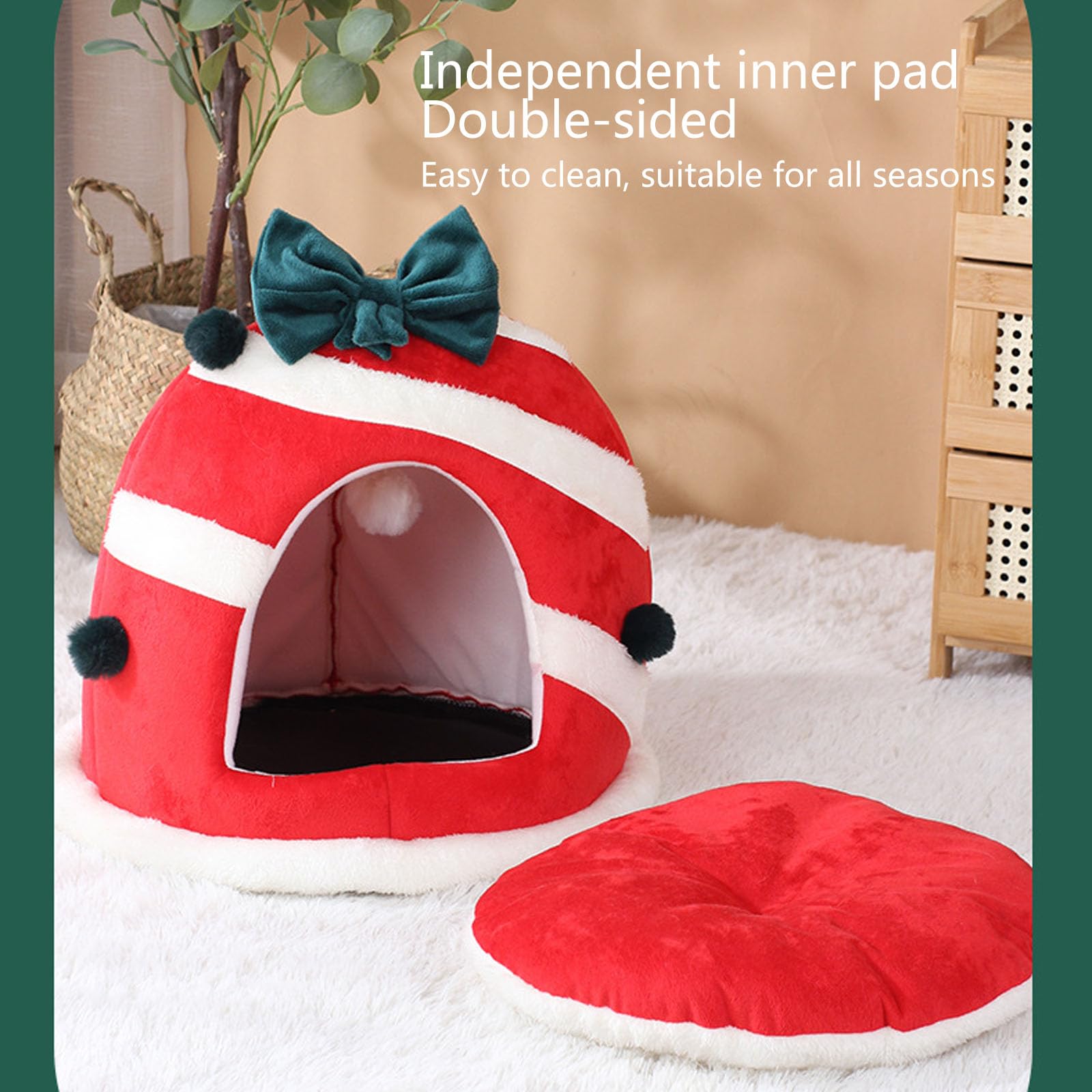 Weihnachtsbaum-Katzenbetten Für Haustiere, Iglu-Betten Für Katzen, Tragbares Höhlenbett Für Haustiere, Winterhaus Für Kleintiere, Warmes Nest Mit Abnehmbarer Unterlage