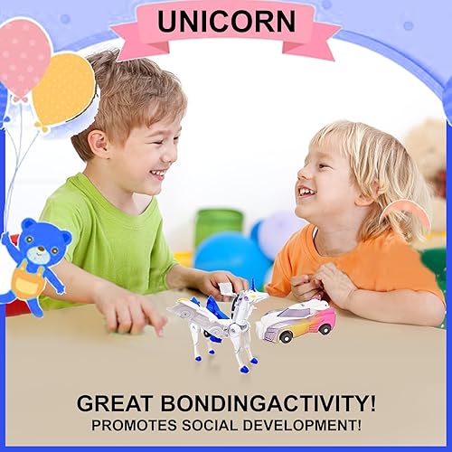 Miniatura 5 de Juguete de auto transformador de colisión de unicornio, auto magnético 2 en 1 que se transforma en juguete de unicornio, para niños y niñas de 3 a