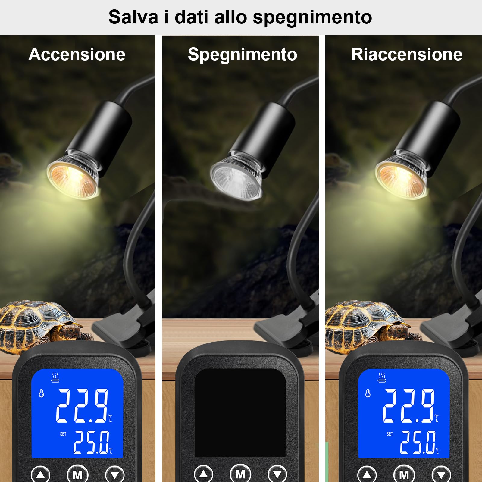 KETOTEK KT2100 Regolatore di temperatura PID con presa dimmerabile per terrari, rettili, acquari e tappetini riscaldanti per lampade, 2A 460W, sensore impermeabile