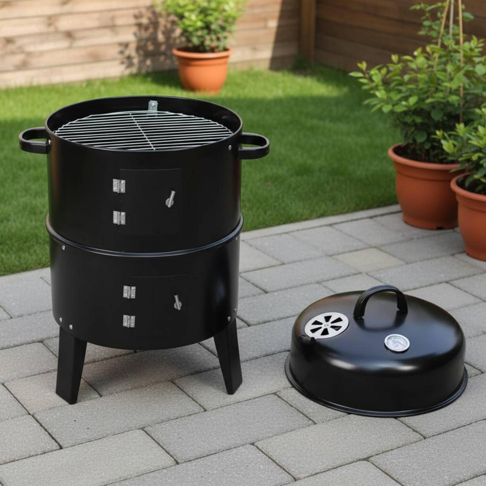 predolo Barbecue a Carbone 3 in 1 Griglia Forno Affumicatore con Controllo Della Temperatura Valvola d'Aria Regolabile Struttura Smontabile Finitura Elettroforetica Adatto a Feste Barbecue All’aperto