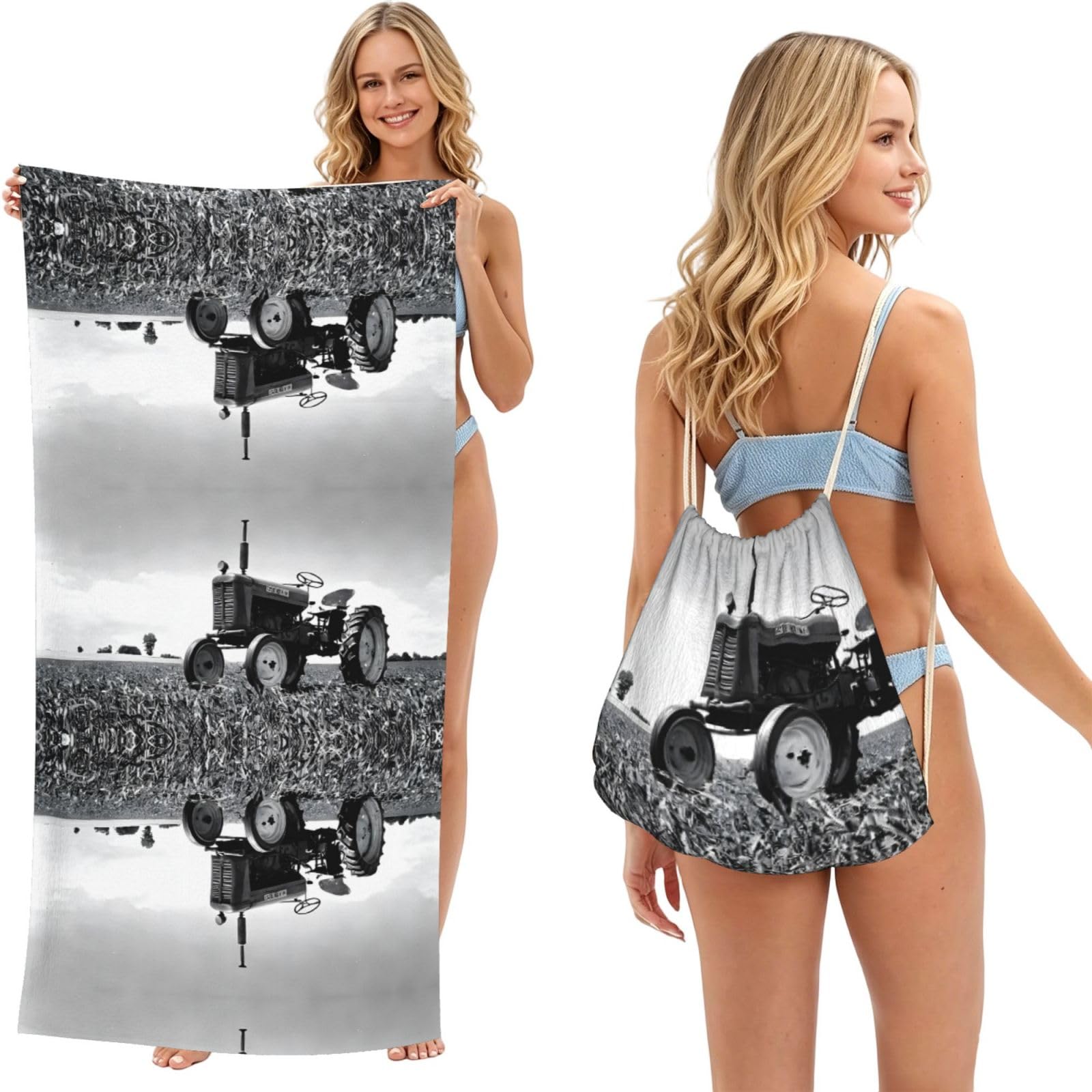 EZDLOWVBA Tractor Agriculture Tranquil Print Beach Towel Backpack 2 In 1 Summer Large Lightweight Beach Towel - Multifunctional Ship Pattern Towel Bag For Storage,Sport