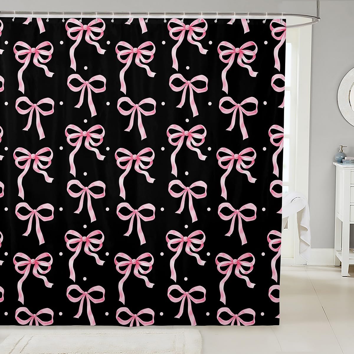 Feelyou Pink Bowknot Bath Curtain 72"x72" Watercolor Bow Shower Curtain for Kids Coquette Bows Bathroom Shower Curtain Set Women Men Teens Waterproof