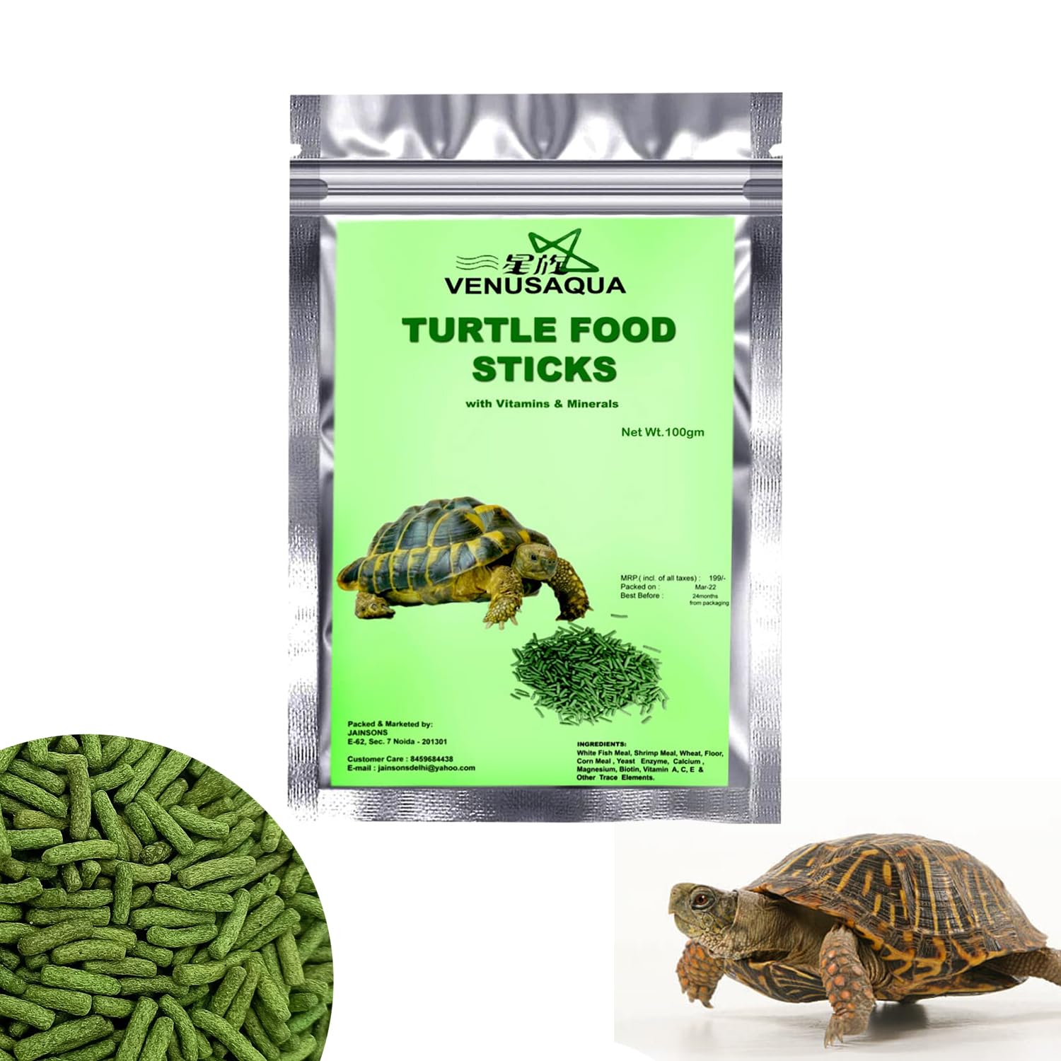 VENUS AQUA Turtle Food Sticks Turtle Floating Sticks For All Turtles & Reptiles Of All Life Stages Stabilised Food With Calcium & Vitamins Turtle Growth Food (Pack Of 1, 100Gm), Multicolor