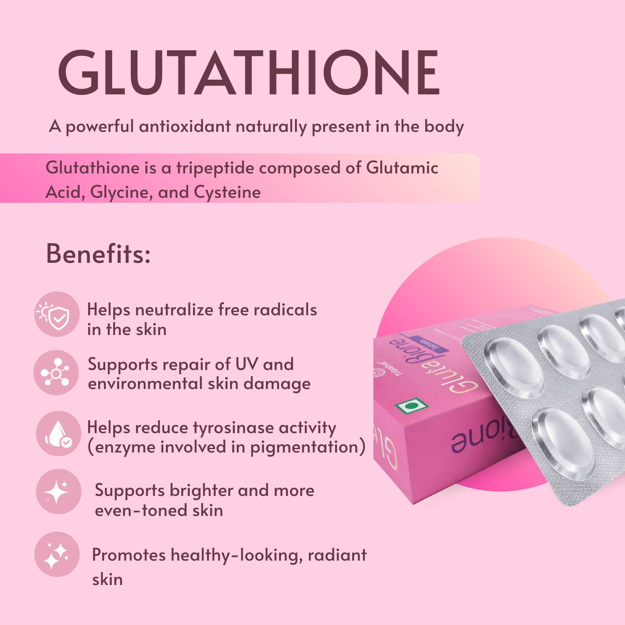 glutathione naturally present in Trisatva L-Glutathione 500mg 30 tablets with Vitamin C, Natural Astaxanthin  & Saberry