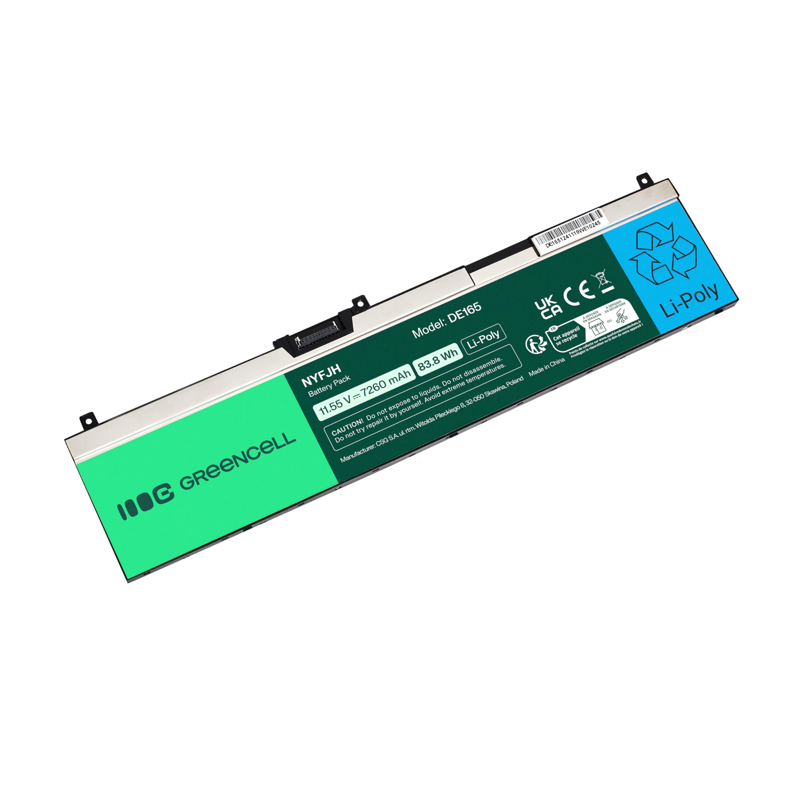 Green Cell NYFJH-6C 0NYFJH 0RY3F9 0VRX0J Li-Poly Akku 7260mAh 83.8Wh 11.55V für Dell Precision 7330 15 7530 7540 7730 7740 – Lange Laufzeit, Hohe Zyklenfestigkeit, Präzise Passform