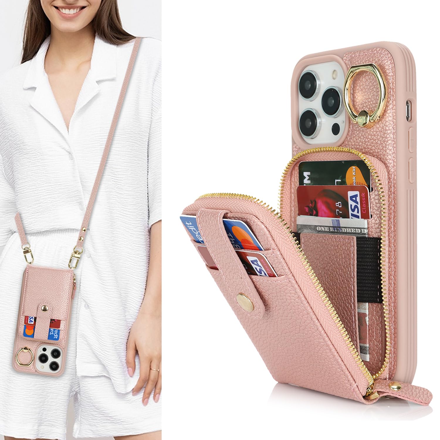 背面手帳型 iPhone13Pro カードケース　ピンク　ショルダーストラップ付 Amazon.co.jp: iPhone 13 Pro Max 背面手帳型ケース アイフォン