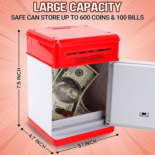 Miniatura 5 de Alcancía electrónica para niños, mini cajero automático caja de ahorro de dinero con contraseña, tarro de dinero seguro para niños con ranura para