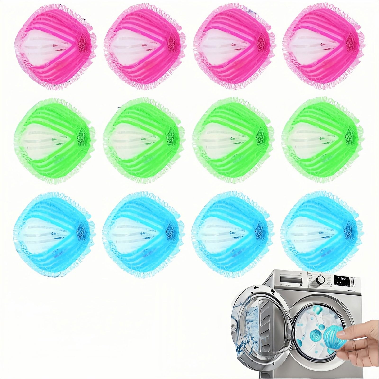 12-Pack Pet Hair Remover for Laundry, Reusable Dog & Cat Hair Catcher Balls for Washing Machine & Dryer, Lint Fur Dander Remover, Laundry Pet Hair