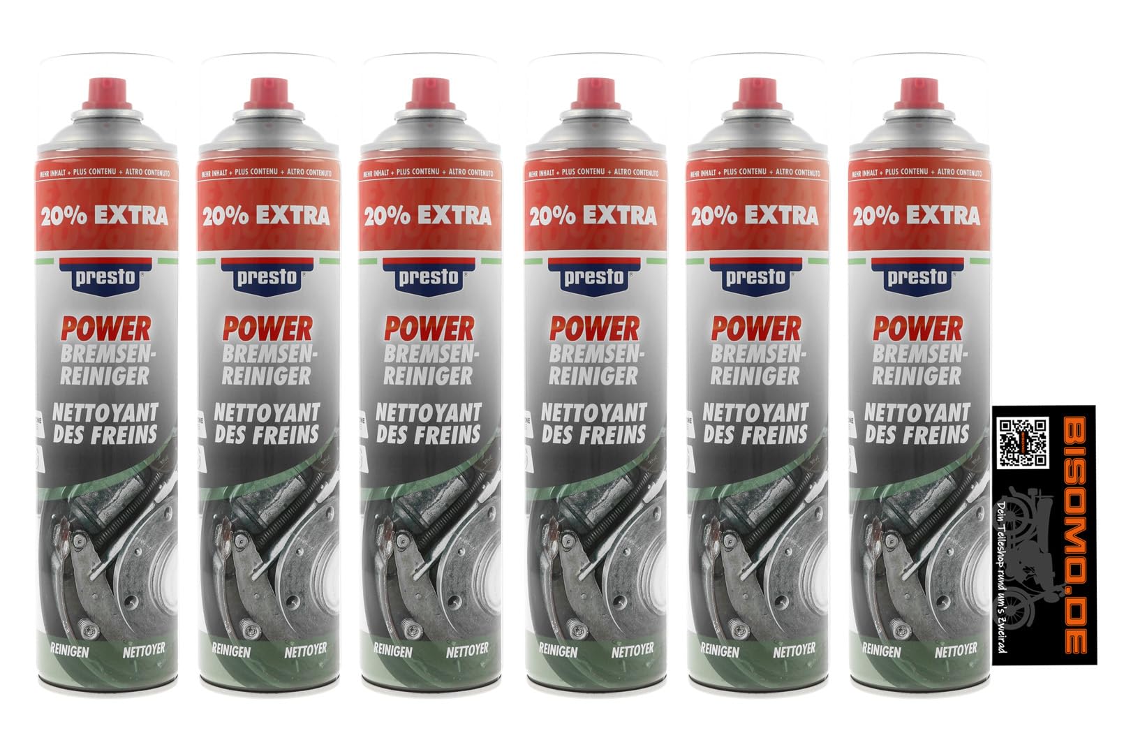 6 x 600 ml Presto Power pulitore freno pulitore parti motore frizione carburatore, rimuove olio grasso polvere dei freni, senza acetone + adesivo bisomico