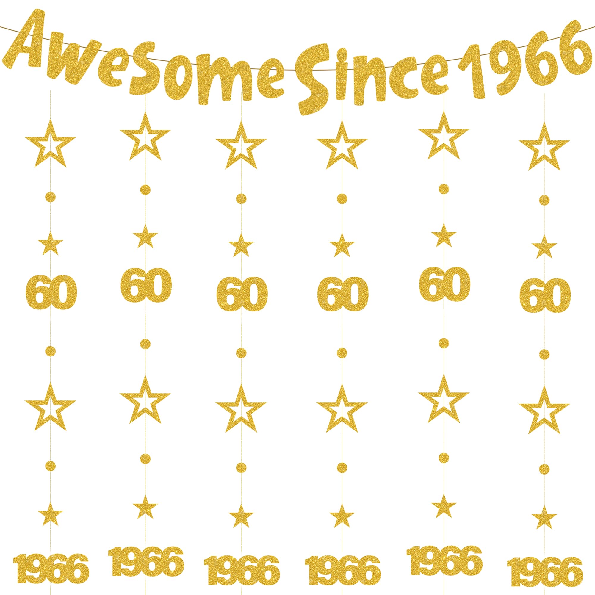 60th Birthday Decorations Men Women - 8 Pcs Gold Party Decoration including Awesome Since 1966 Banner and Number 60 Garlands Bunting for 60th Years Old Party Supplies