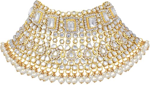 Vista 7 de Aheli Traditional Wedding Indian Bharatanatyam jewellery set Long Choker Necklace Earrings Maang Tikka Nath Paasa Hath Phool Gift for Women