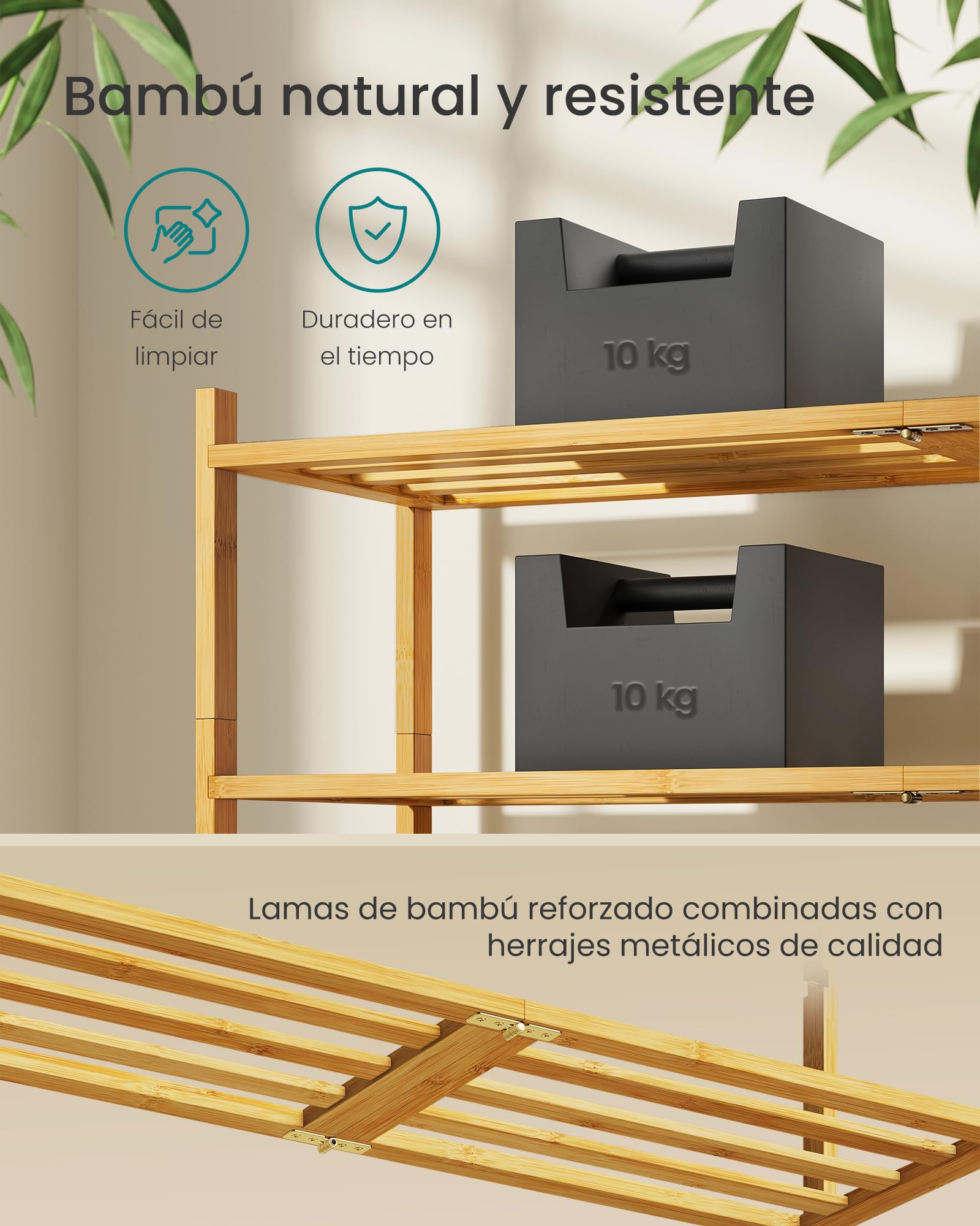 SONGMICS Zapatero de Bambú, 3 Niveles, Apilable, Estrecho, Estantería para Entrada, Salón, Dormitorio, Garaje, para 12-16 Pares de Zapatos, 25 x 70 x 51,5 cm, Natural LBS053YL01 — view 4