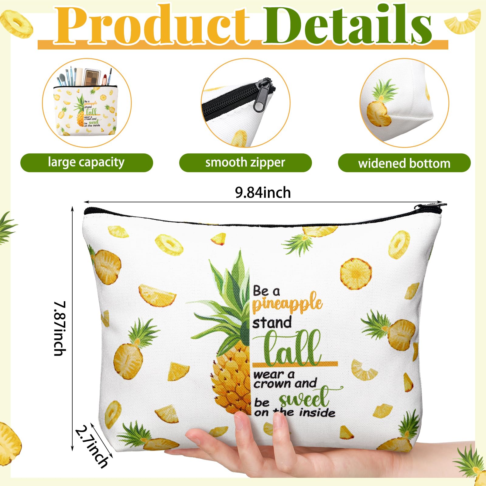 3 Pcs Pineapple Gifts Set for Women Bulk Summer Hawaiian Aloha Gifts for Mother's Day Pineapple Socks 16 oz Cute Drinking Glass Tumbler Cups with Lids and Straws Makeup Bags for Women Birthday Gift