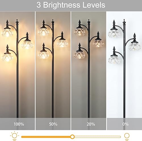 Miniatura 10 de Lámpara de pie dorada, lámparas de pie regulables para sala de estar, lámpara de pie alta de latón con 3 luces giratorias, pantalla de vidrio,