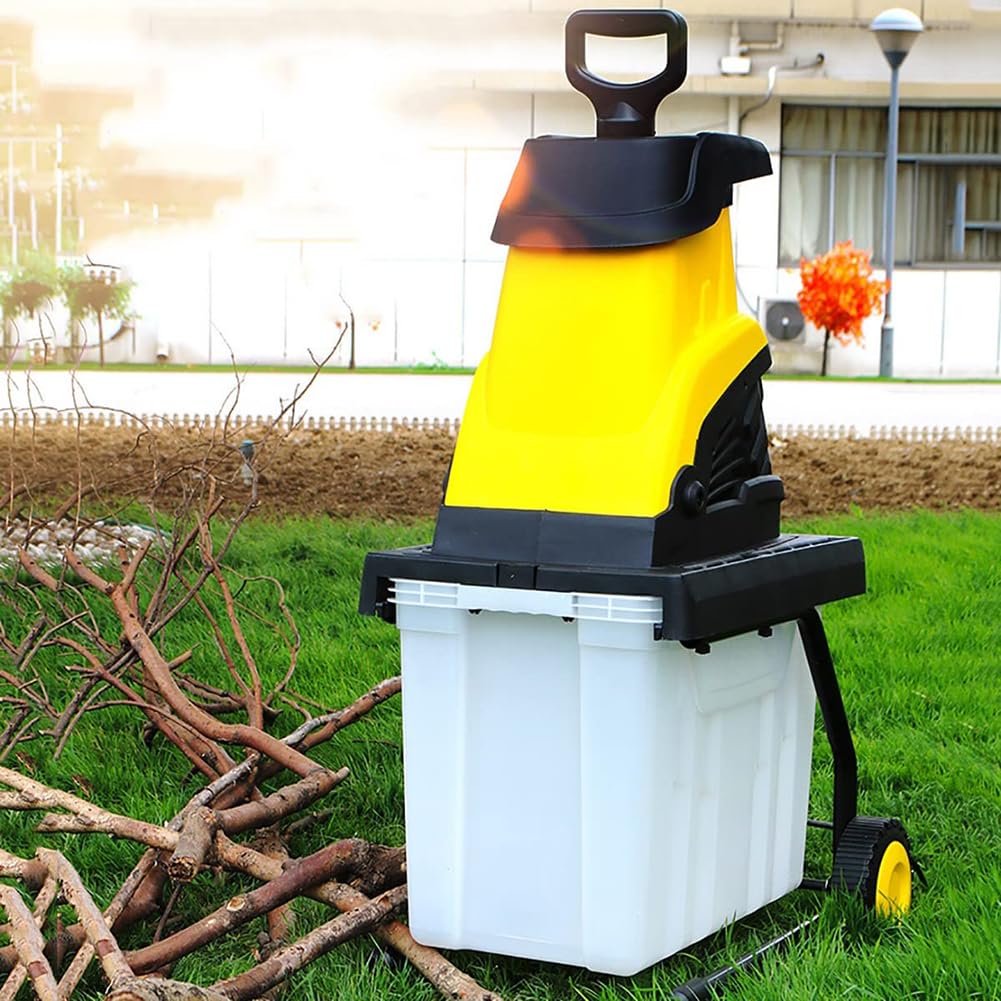 Broyeur de végétaux électrique | Broyeur de Feuilles et de Bois Portable 2500 W avec Roues et bac de ramassage | Lames en Acier réversibles pour Le Nettoyage du Jardin(50m)