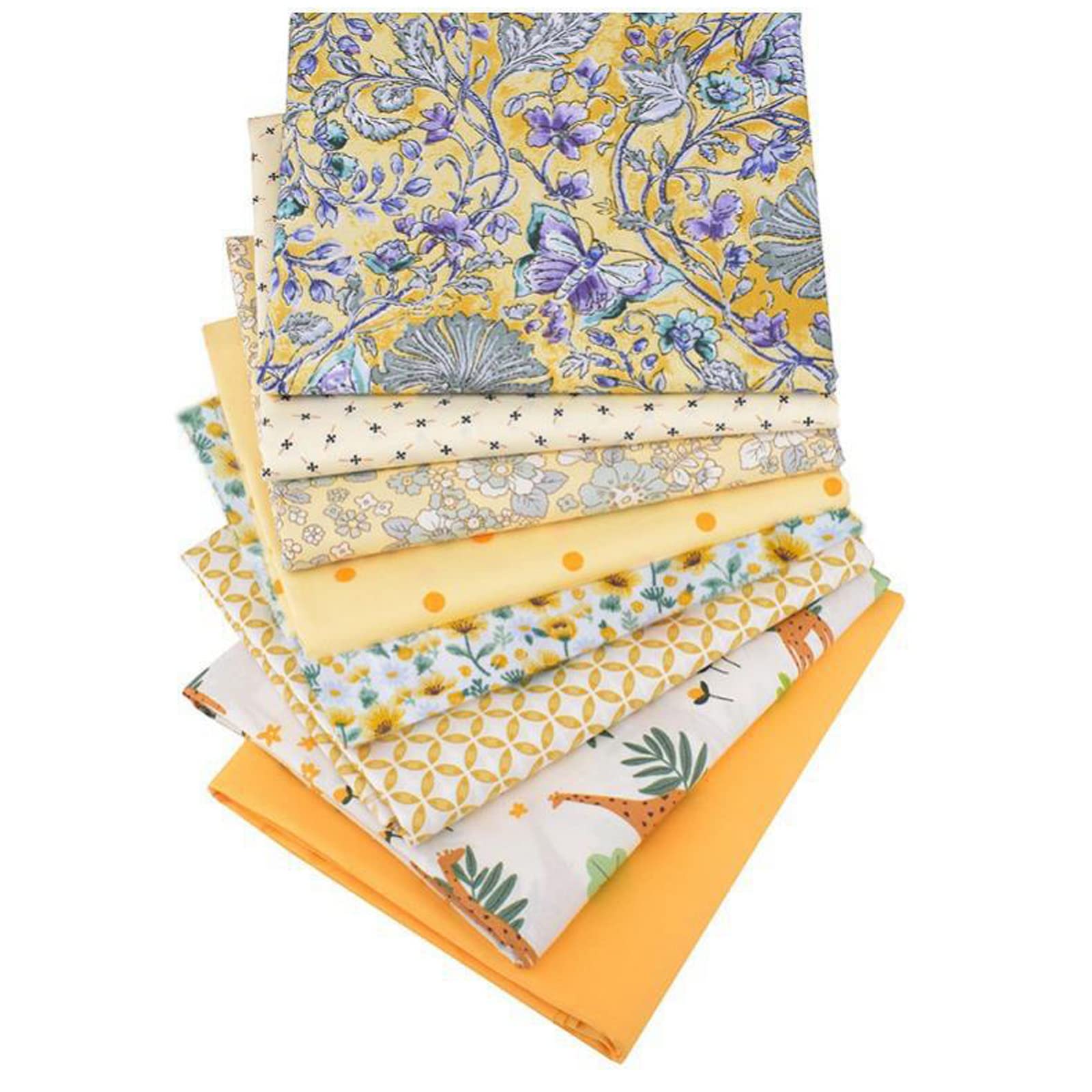 Yellow-8 Cotton Craft Fabric Bundles Patchwork,Fabric Fat Quarters Bundle 8Pcs 50 X 40Cm Fat Squares Sewing Patchwork Different Pattern Cloths Diy Scrapbooking Artcraft (Yellow-8)