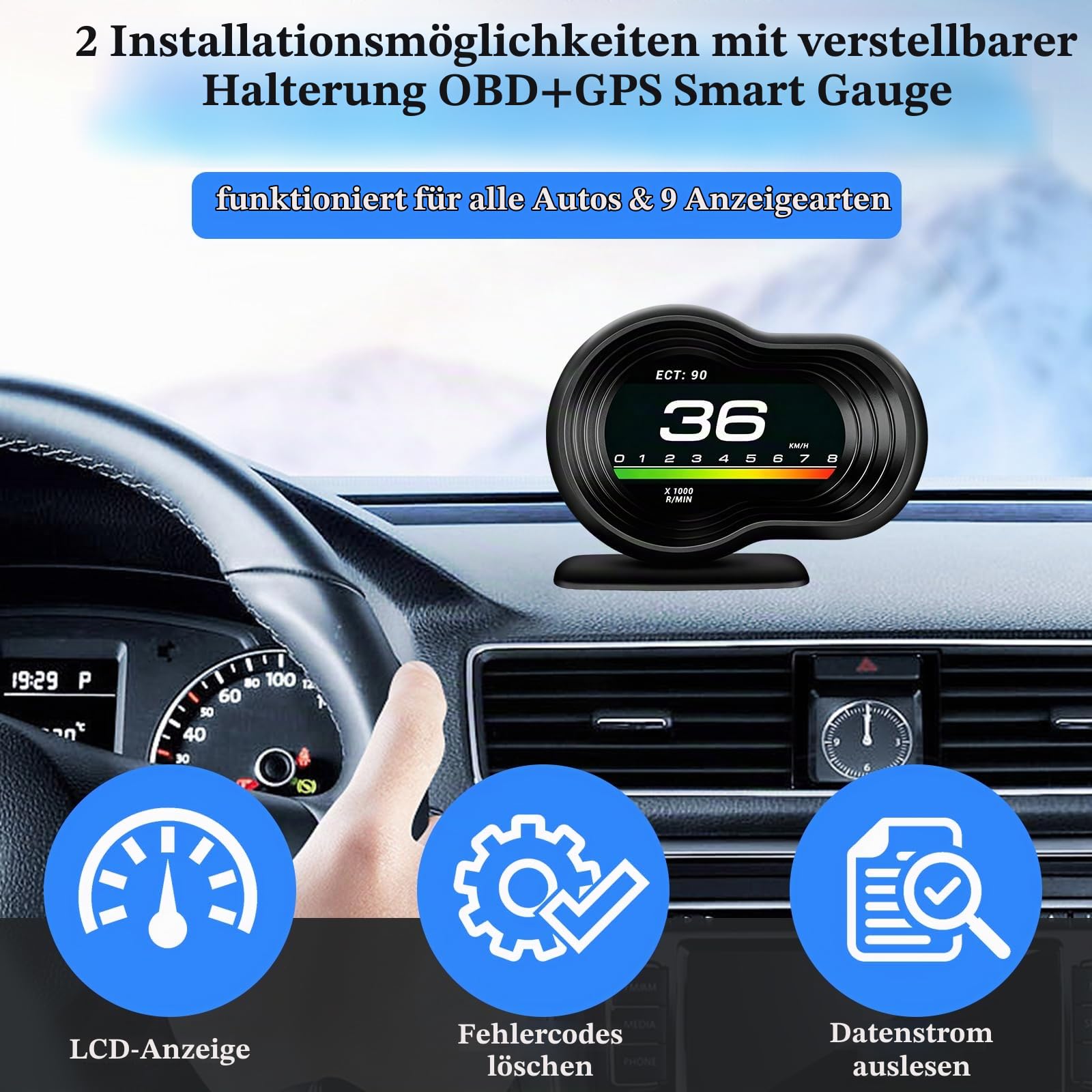HUD Display für Auto OBDⅡ + GPS Smart Gauge Tachometer Diagnosegerät Universelles Geschwindigkeitsmesser