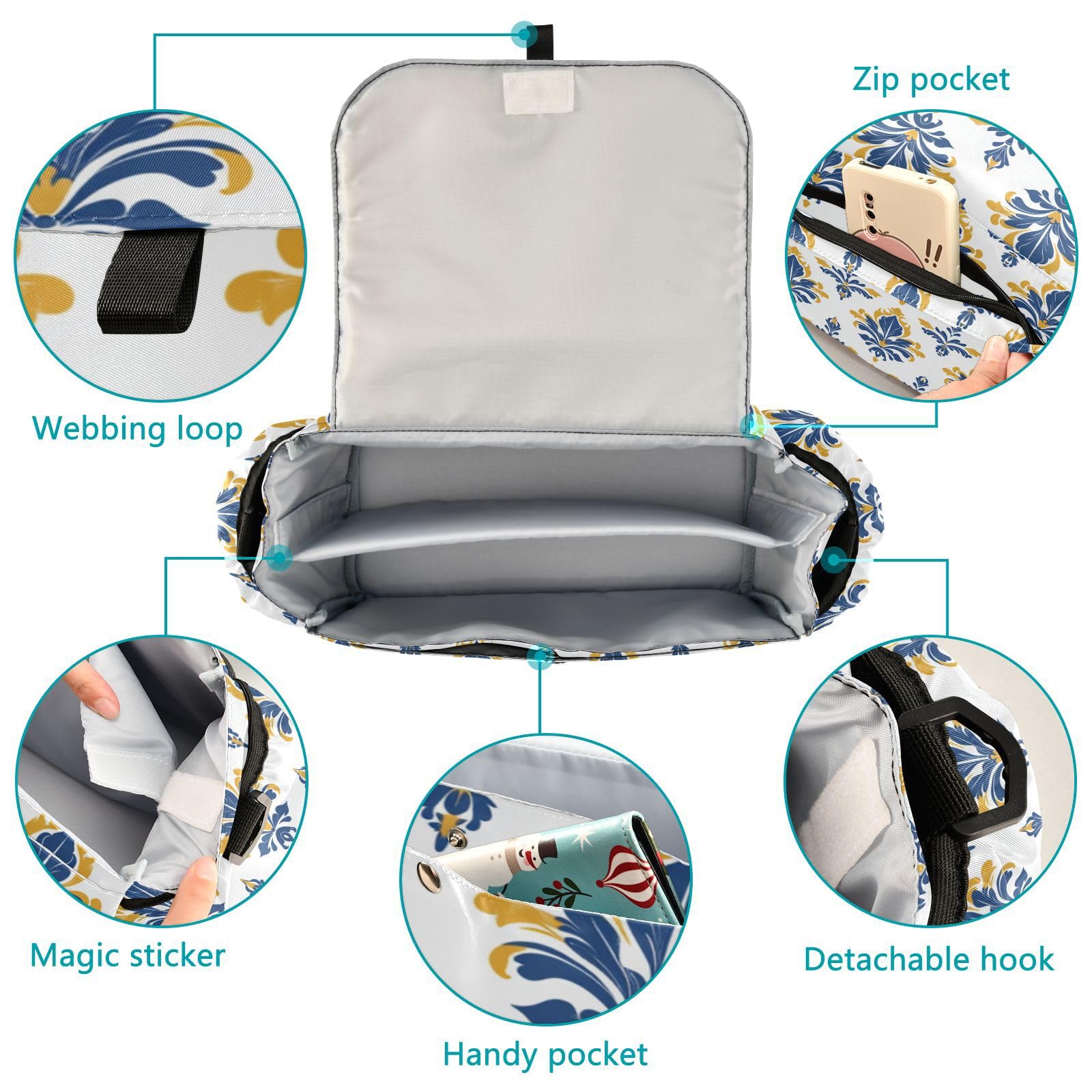 miaozhen Europen Fleur-de-lis Pattern Blue Gold umbrella stroller organizer caddy with cup holder socks accesorios para bebé accesorios para carro