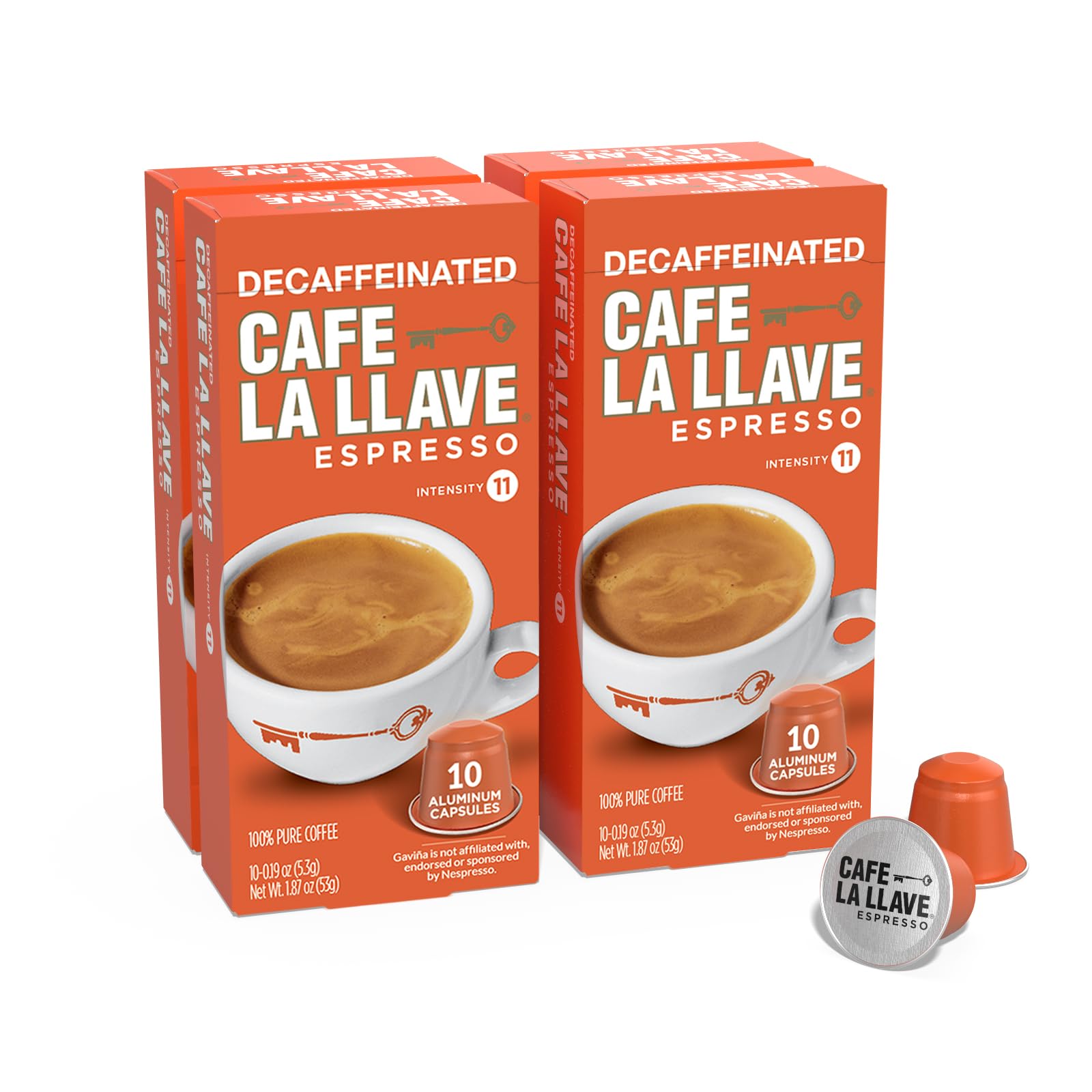 Cafe La Llave Decaf Latin Style Espresso Pods Dark Roast Compatible with Nespresso Original Line 40 Count Aluminum