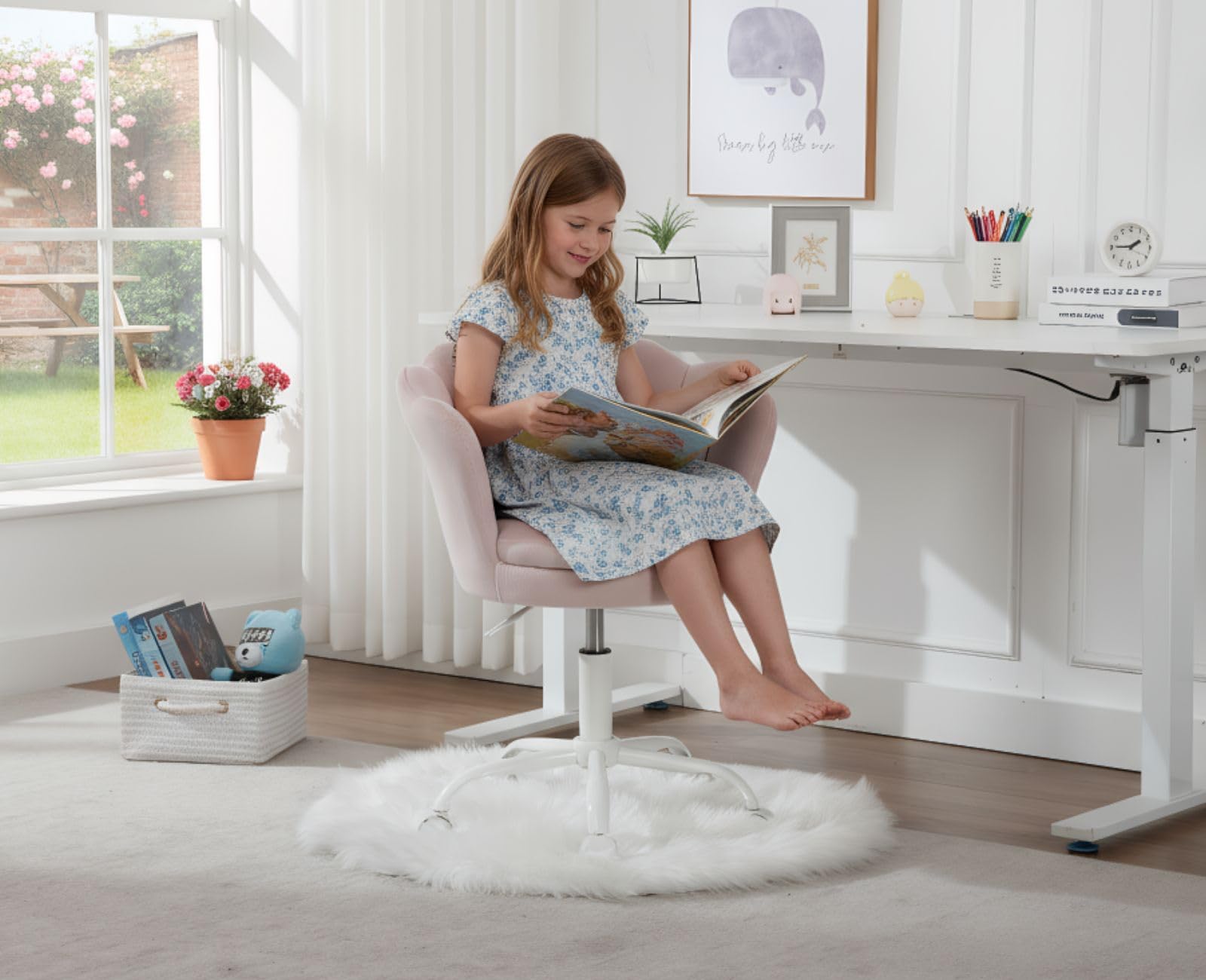 WOLTU BS183HRs Bureaustoel, ergonomisch in hoogte verstelbaar, fluweel, voor kinderkamer, thuiskantoor, lichtroze