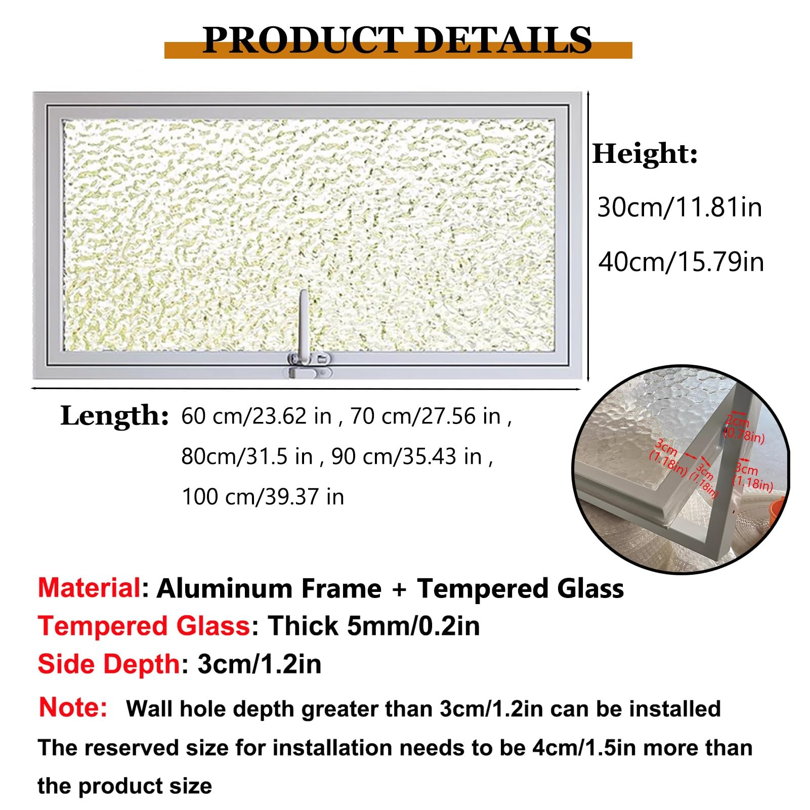 Finestra in Metallo Rettangolare Girevole a 360°, Vetro per la Privacy, Finestra a Battente Girevole, Finestra di Ventilazione incorporata per Bagno Interno, seminterrato (Bianco, 60X30CM/23