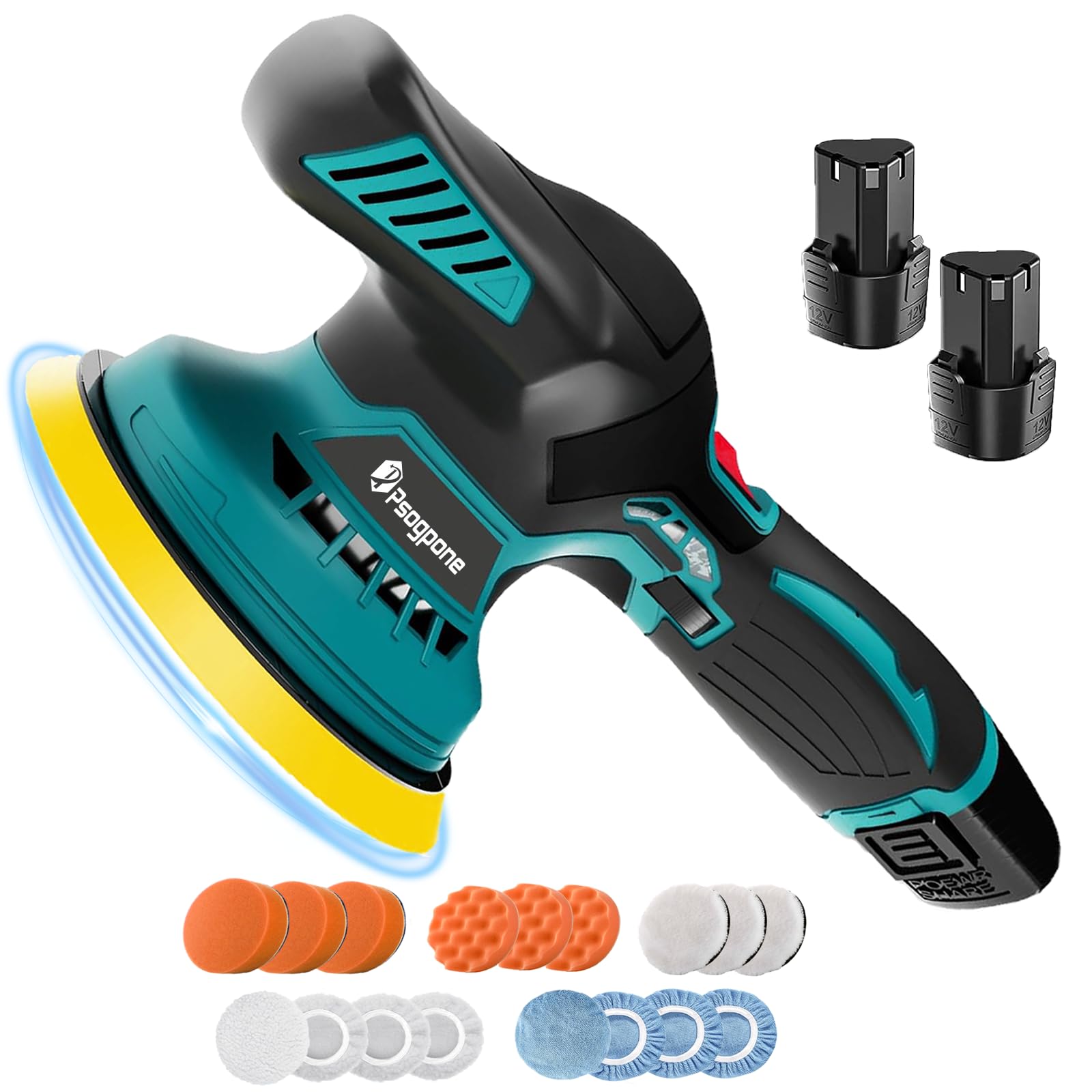 Cordless Car Buffer Polisher 6 Inch Electric Polisher Kit with 2PCS 12V 3.0Ah Battery, 6 Variable Speed 5000RPM Portable Wireless Buffer Kit for Car Detailing Polishing Waxing Scratch Removing