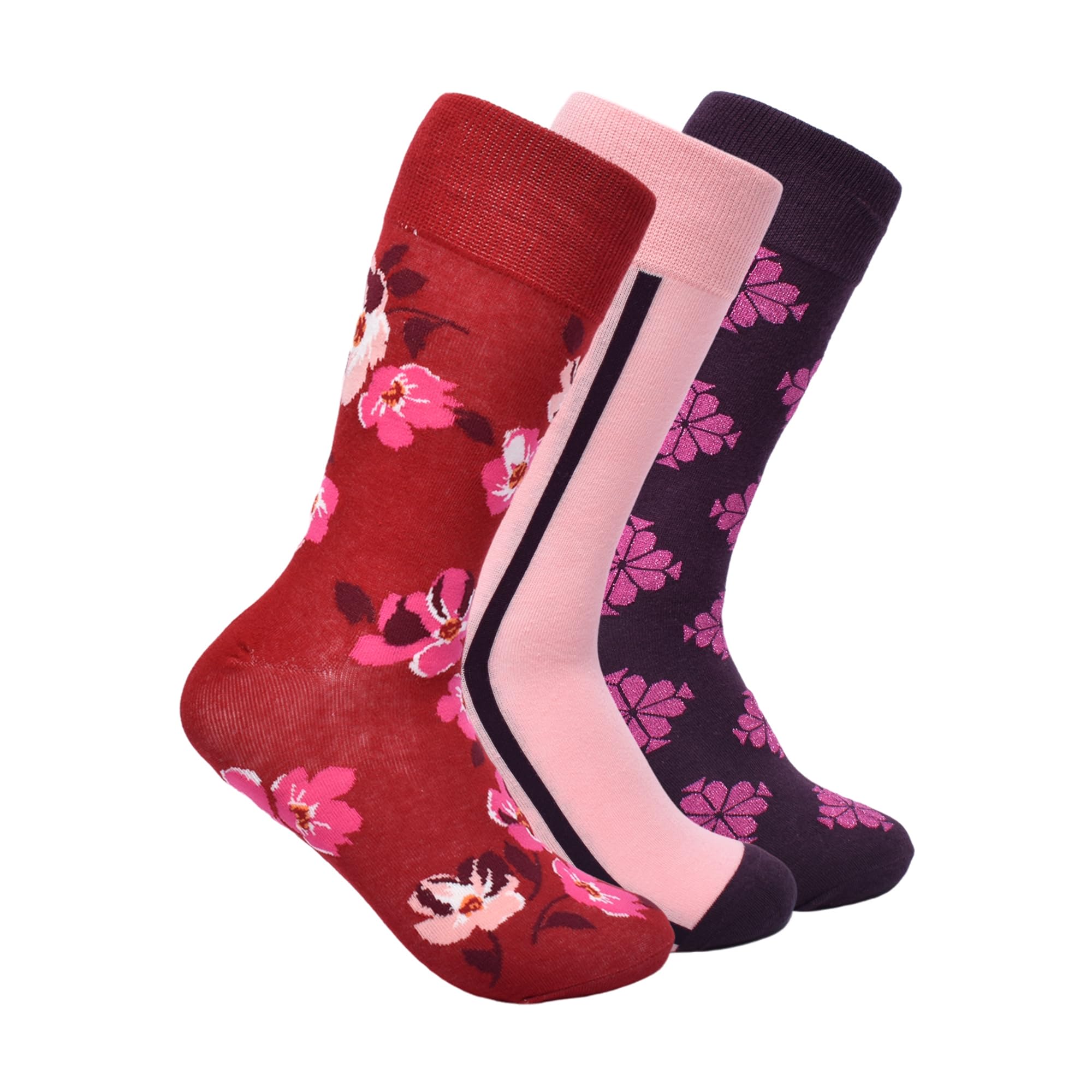 kate spade new york Women's 3-Pack Fall Poppy Crew Socks, Soft & Comfortable, Red, 8-10 UK