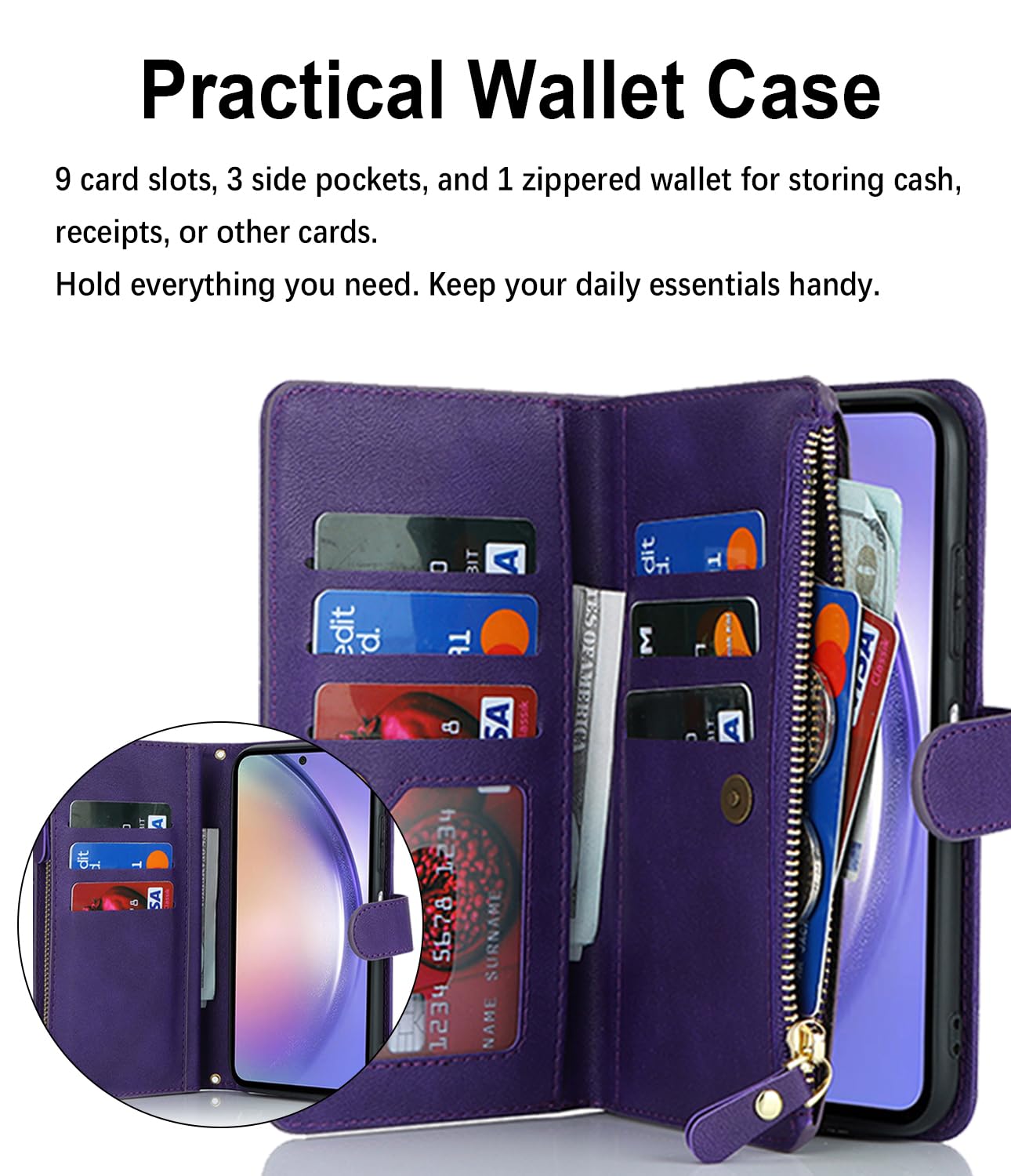 Amazon.co.jp: Eastwave for Galaxy A54 5G ケース サムスン for galaxy a54 5g sc-53d  docomo 縄掛けケース クリア SC-53D SCG21 手帳型 財布型 ICカード コインポケット ストラップ付き カード 収納 小銭入れ  ファスナーポケット付き PUレザー 6色 パープル : 家電＆カメラ