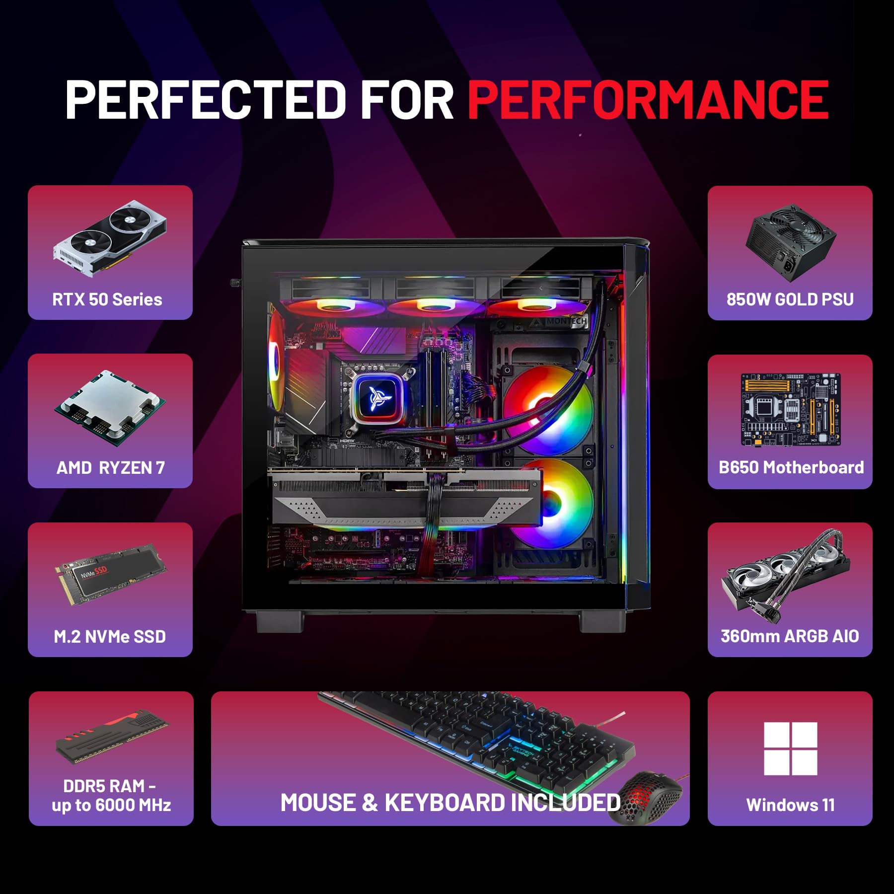 Skytech Gaming King 95 Gaming PC, AMD Ryzen 7 9850X3D 4.7GHz, NVIDIA RTX 5080 16GB VRAM, 2TB NVMe SSD, 32GB DDR5 RAM 6000, 850W Gold ATX 3 PSU, 360 ARGB AIO, Wi-Fi 5, Windows 11, Desktop image 8