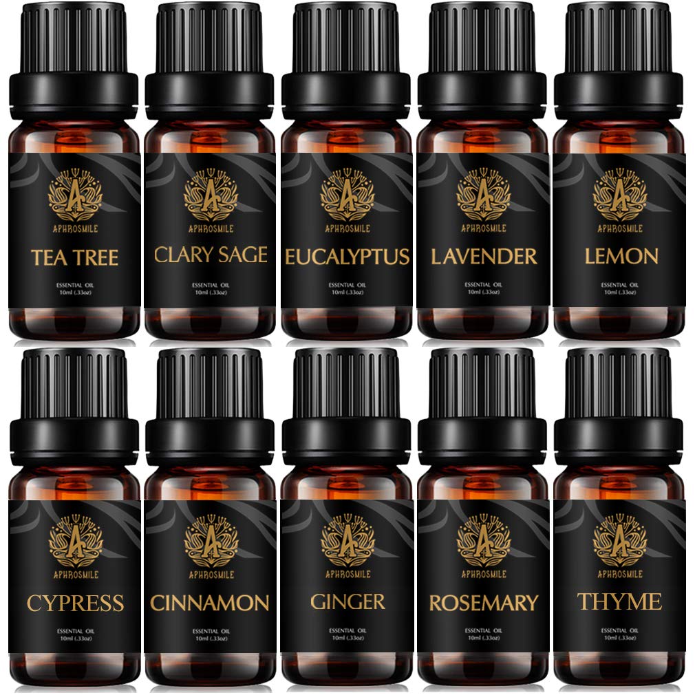 Aromatherapie Zimt ätherisches Öl Set für Diffusor, 100% reine Teebaum ätherisches Öl Kit für Hause, 10x10ml Ingwer ätherische Öle Set-Clary Salbei,Zypresse,Zitrone,Thymian Öle...