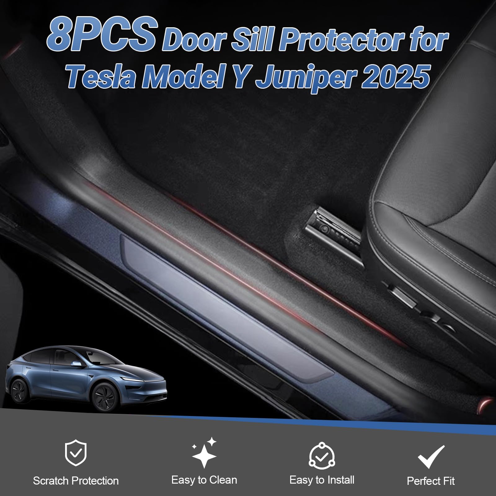 8 protectores de umbral de puerta para Tesla Model Y J2025 Juniper, protección contra salpicaduras de fuerte dureza