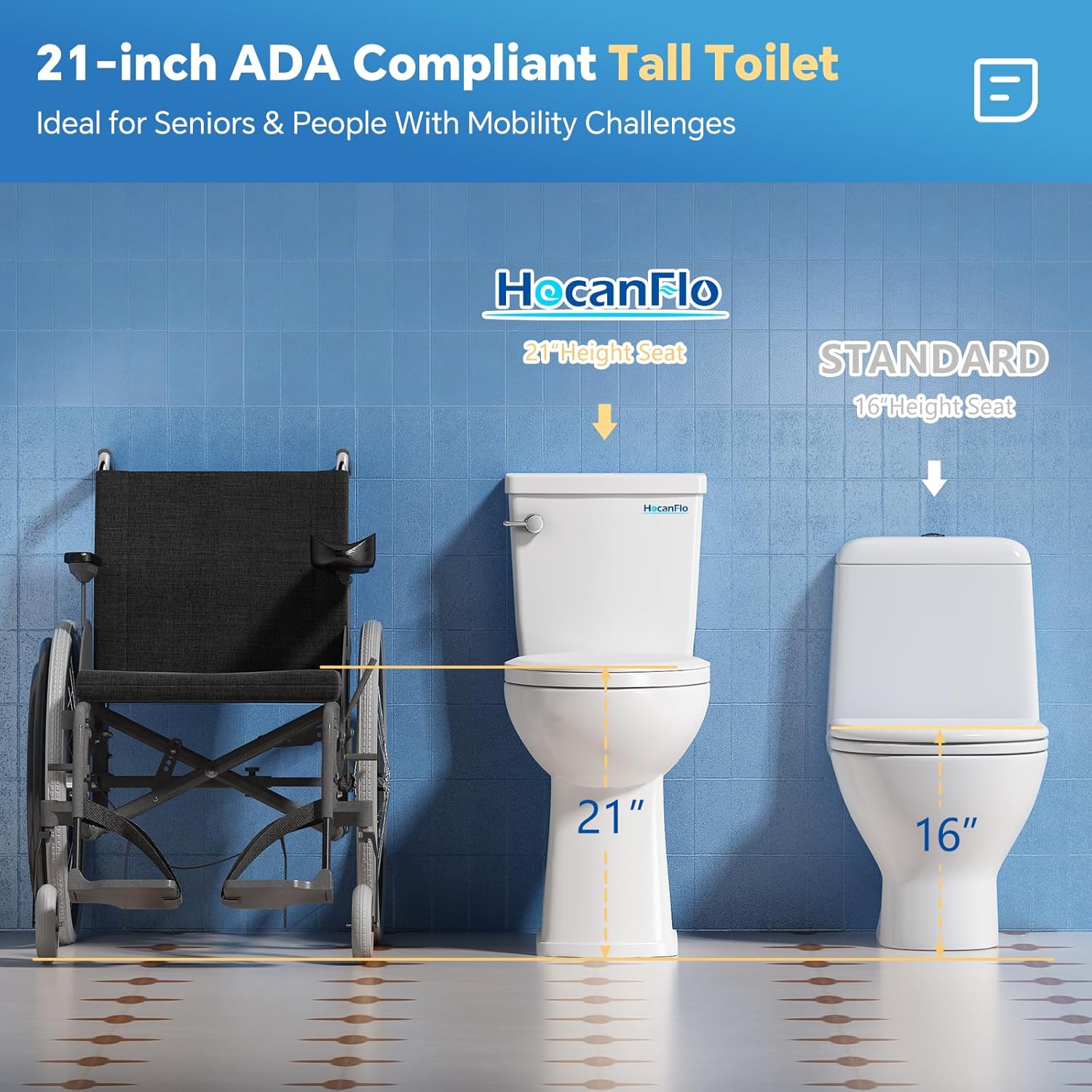 Upflush Macerating Toilet System – 21" ADA Compliant Elongated Toilet with Macerator Pump Durable Copper Grinder with 4 Inlets for Basement Kitchen, Shower, Sink & Laundry, Extension Pipe Included