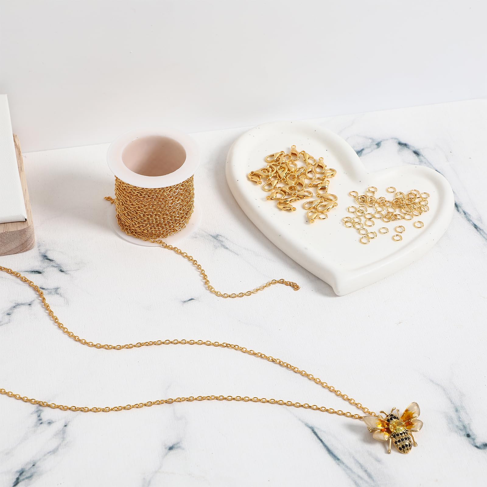 VILLCASE 16.4 Feet Gold Chains for Jewelry Making, Zinc Alloy Twisted Link Chain Roll, Jewelry Cable Chains Bracelet Necklace Chain with Lobster Clasps and Jump Rings