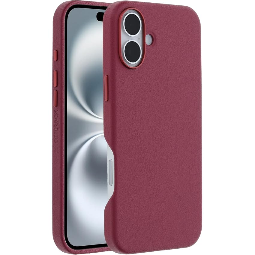 OtterBox Symmetry Series Cactus Leather MagSafe Custodia per iPhone 16 Plus, custodia protettiva sottile antiurto, a prova di caduta, testata 3x vs norme MIL-STD 810G, Rosso
