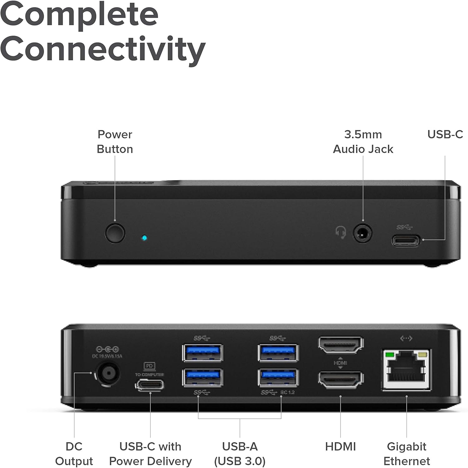 Alogic Universal Twin HD Pro Docking Station - 85W Power Delivery, USB C & A Compatibility, Dual Display 1080p@60Hz, 2 HDMI, USB-C Gen1, 3 USB-A, Compatible with MacBook Pro and More