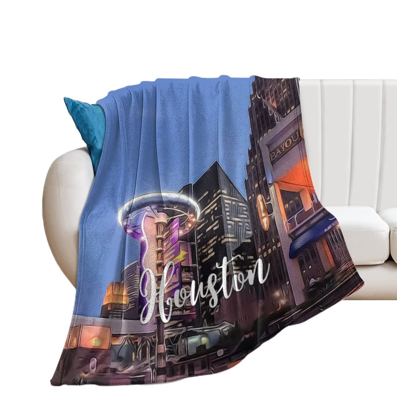 Plaid paysage urbain Houston en flanelle - Douceur cocooning sur le canapé