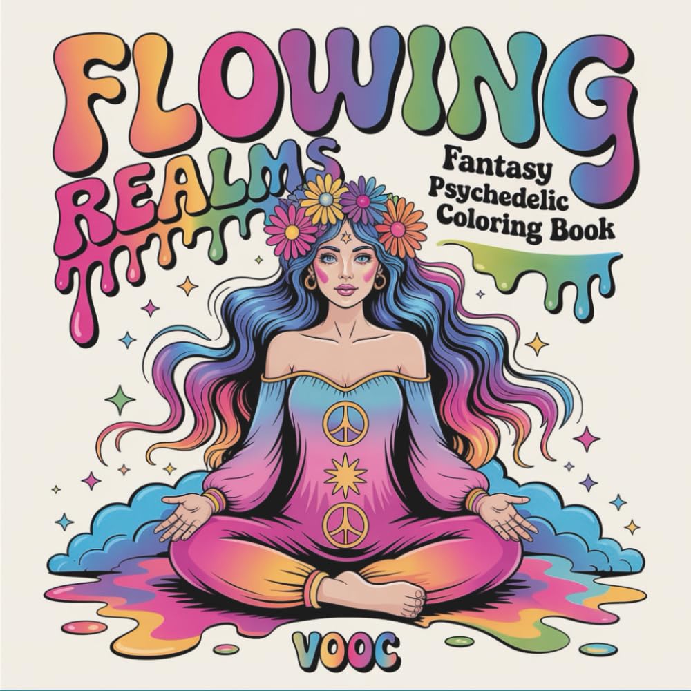 Flowing Realms: Fantasy Psychedelic Coloring Book for Adults – Mystical Goddesses, Mermaids, Dragons & Nature Spirits with Organic Wave Patterns (Groovy & Psychedelic Coloring)