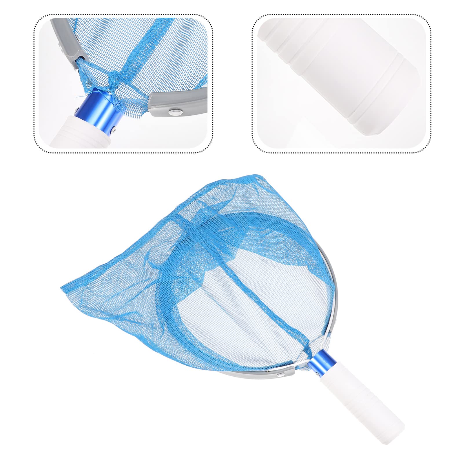 Épuisette de Piscine à Manche en Aluminium, Filet Bleu en Maille Fine pour Feuilles et Débris, Nettoyage Facile pour Spa et Bassin