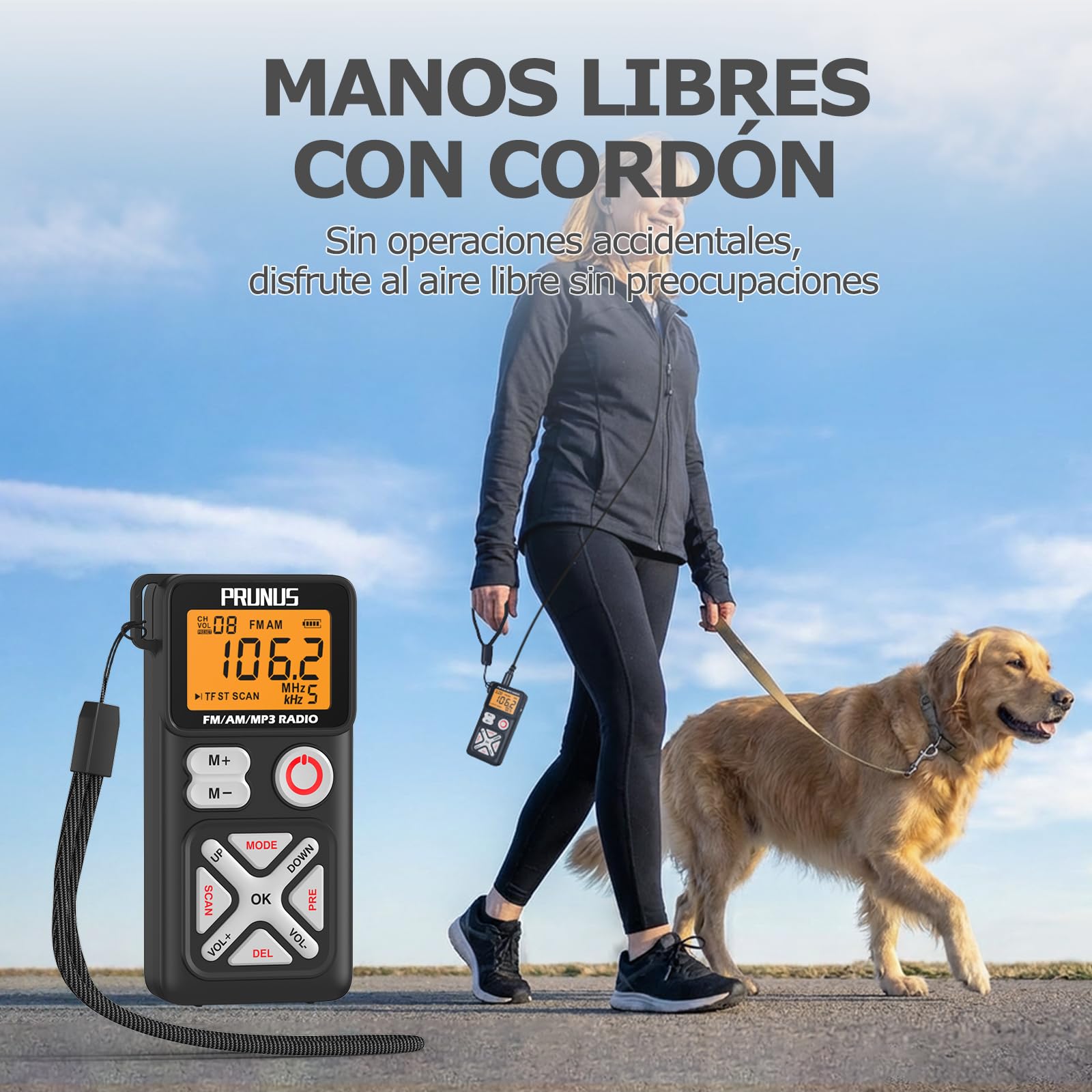PRUNUS J-988 FM/Am Radio Digital con Preajuste Manual, Radio Portatil Pequeña con Auriculares/Ranura para Tarjeta TF, Carga USB-C, Radios de Bolsillo con Clip Trasero para Caminar, Viajar.