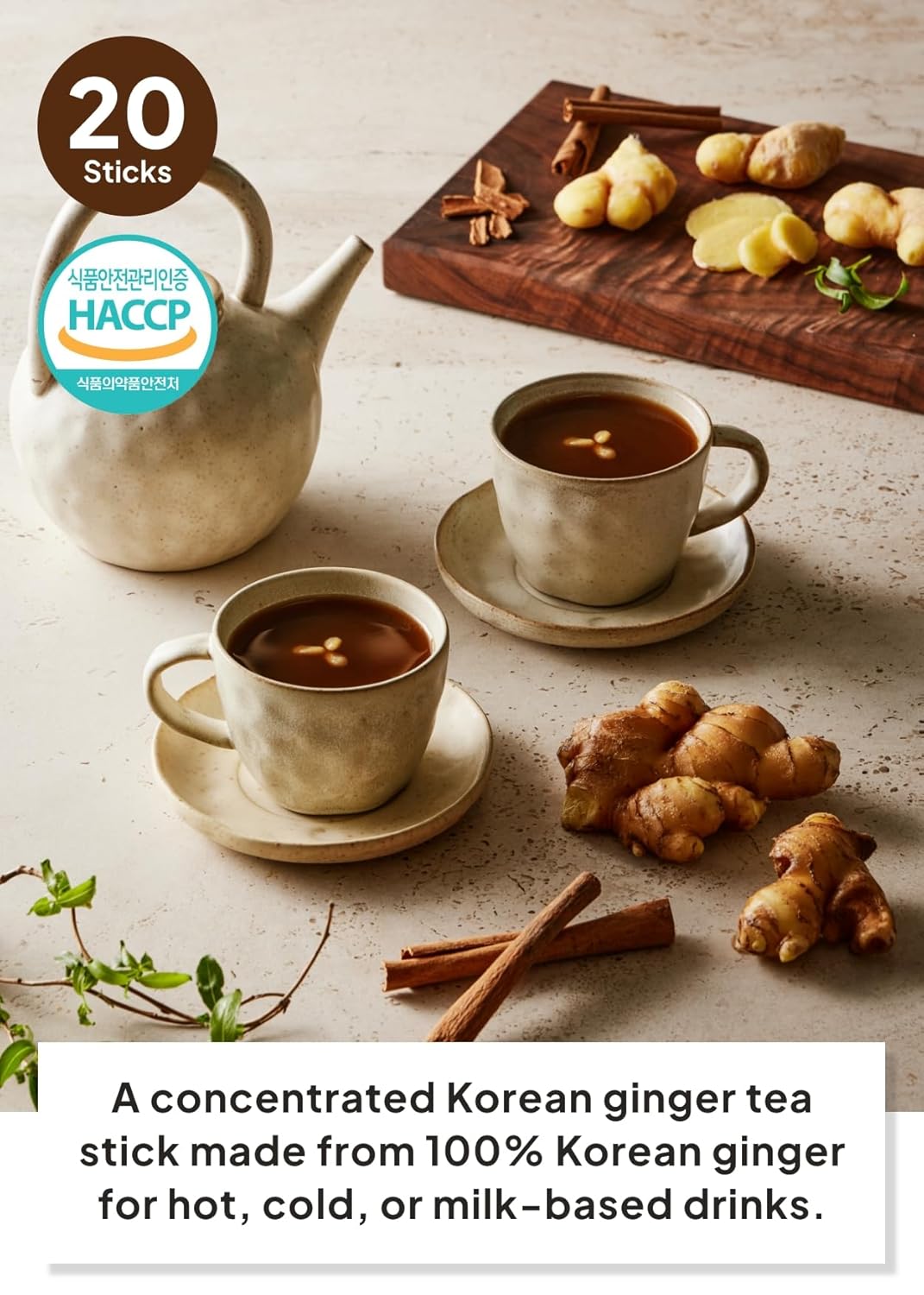 Korean Food Damccot Ginger Tea Stick Gift Set(20ea), Concentrated Korean Ginger Extract for Hot & Iced Tea, Milk Lattes - Image 3