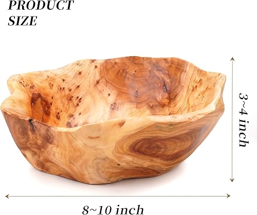 Miniatura 2 de BIGPIPI Tazón de madera para decoración, cuenco de fruta tallado de madera maciza de forma natural, cuenco de madera decorativo para centro de mesa,