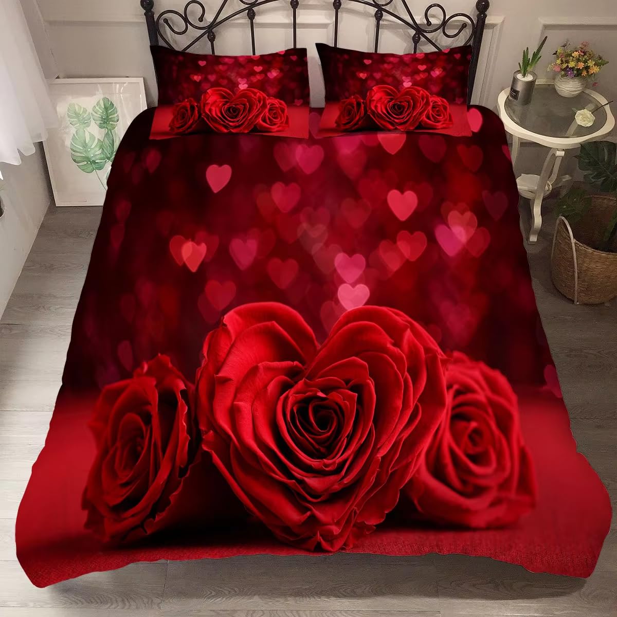 Thème Saint-Valentin pour cette housse de couette cœur romantique rouge