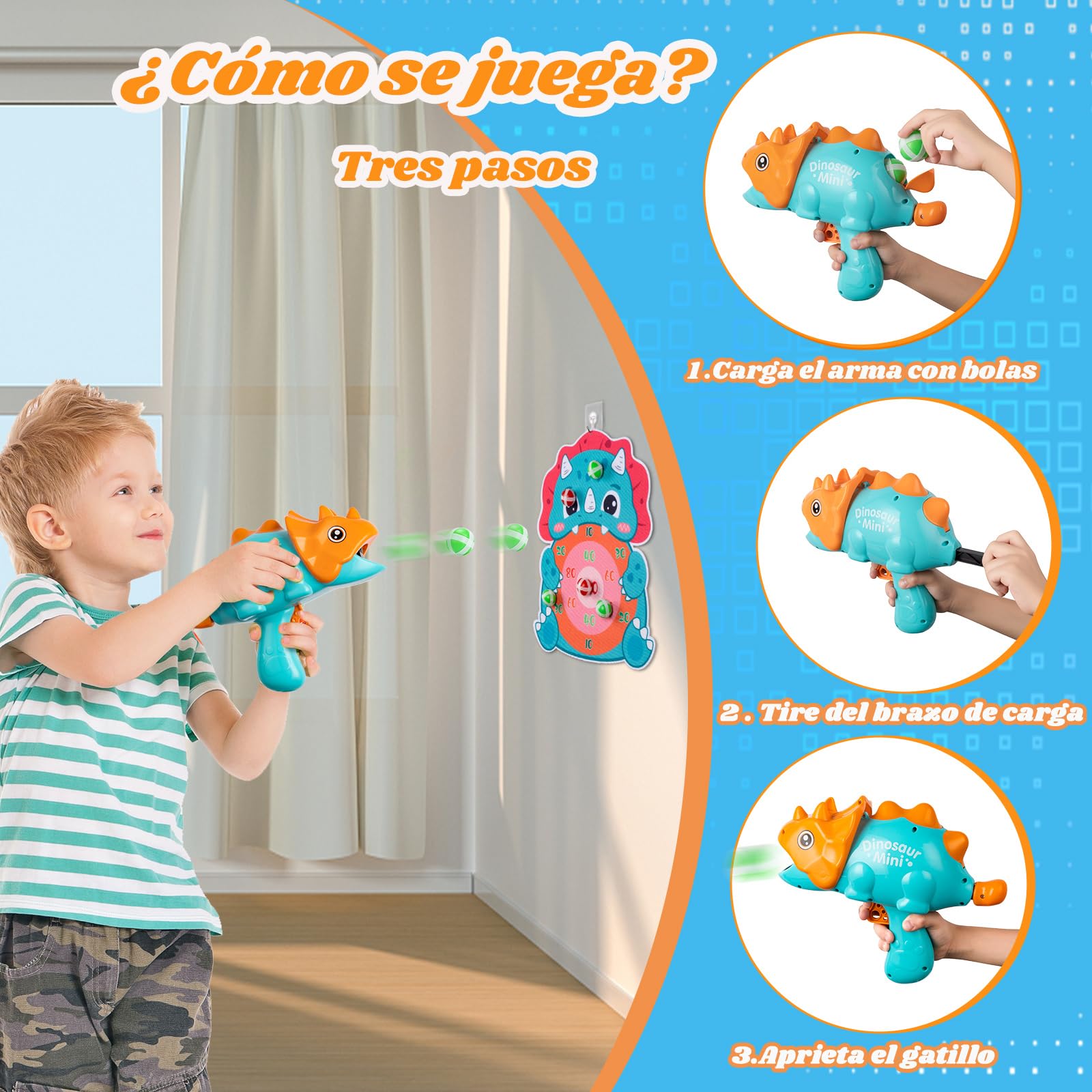 Freekite Set De 2 Pistolas Dinosaurio Con Dardos Y Vasos – Juego De Tiro Al Blanco Para Interior Y Exterior – Regalo Para Niños De 4 A 9 Años