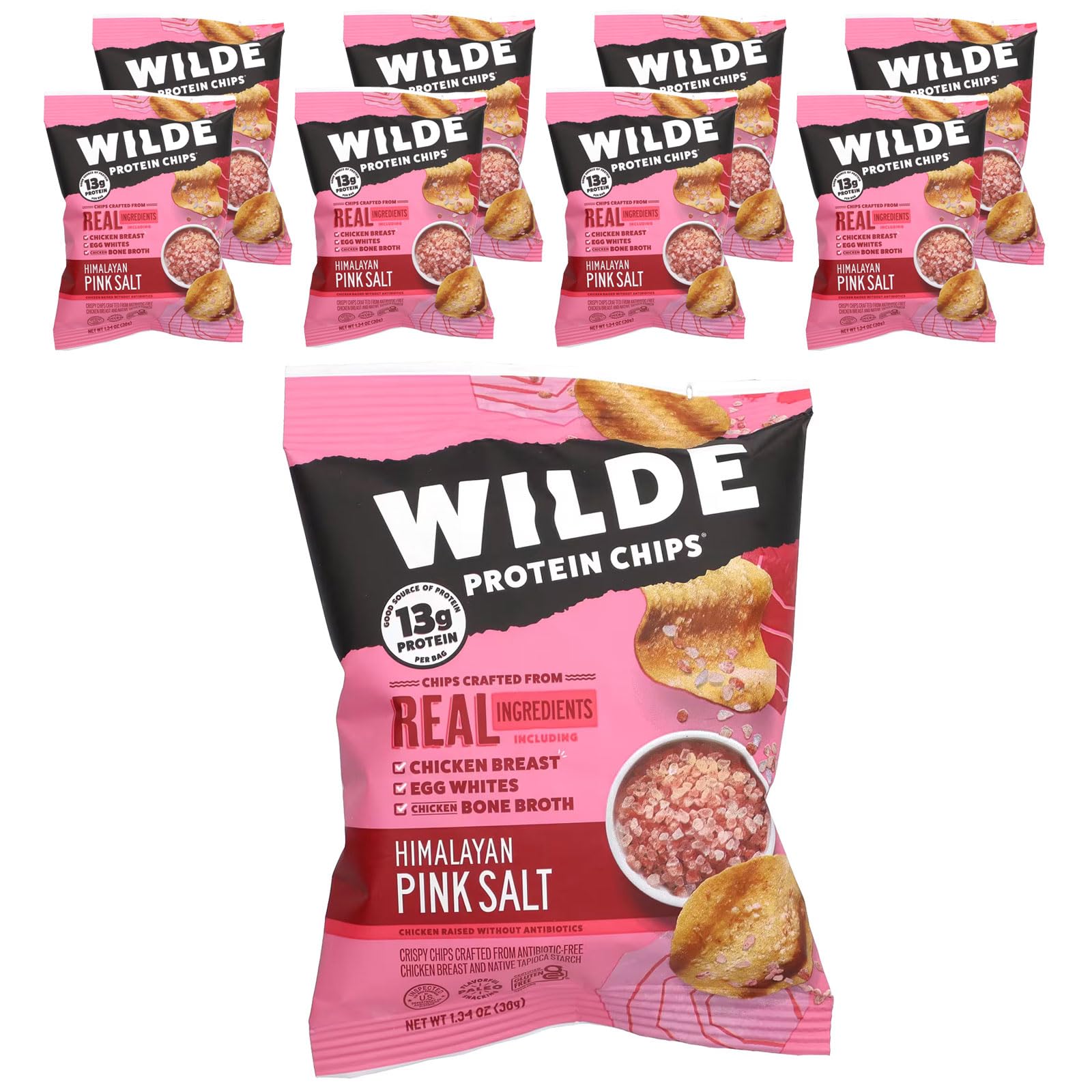 Wilde Brands Protein Chips, Himalayan Pink Salt, 8 Bags, 1.34 oz (38 g) Each