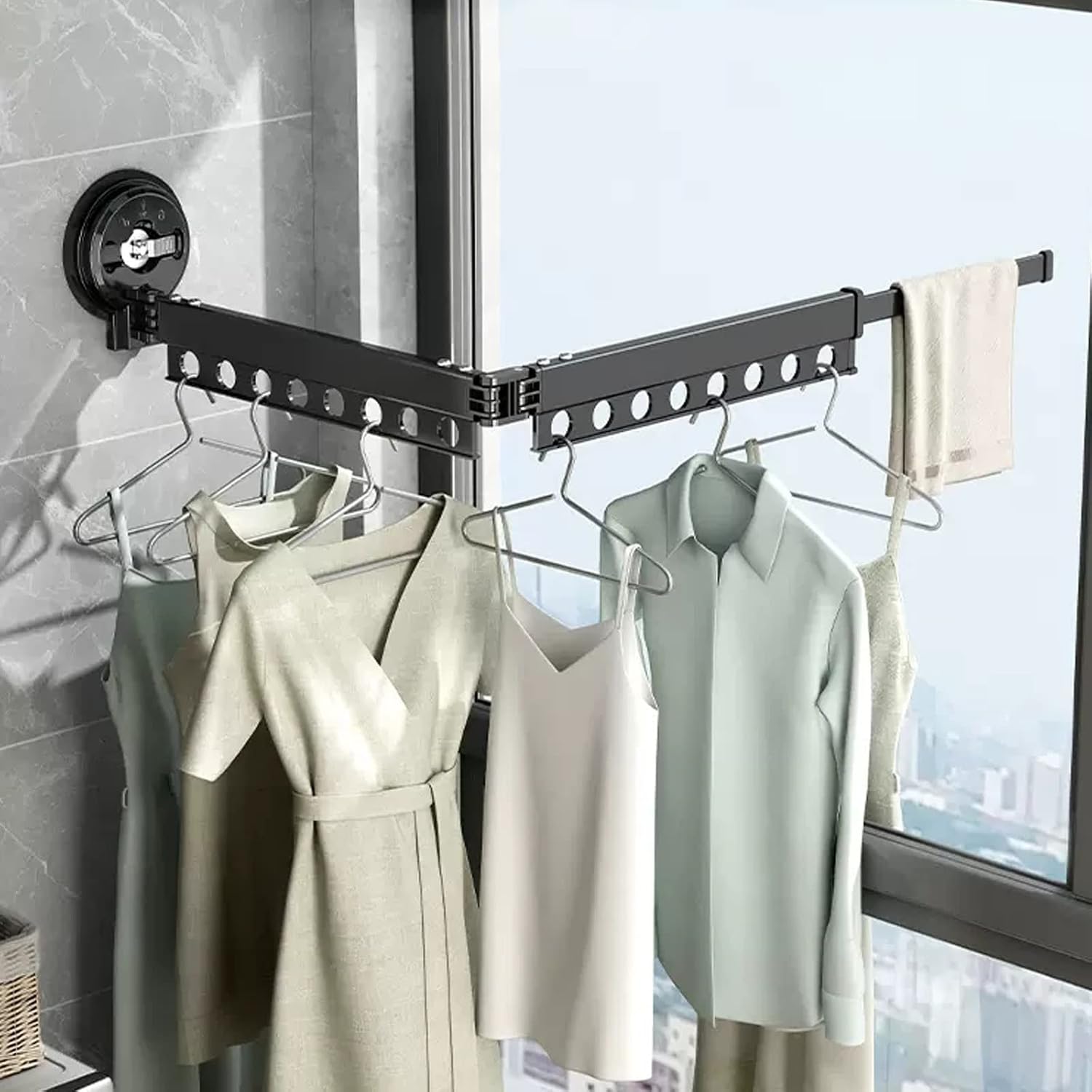 Clothes Airer Indoor Wall Mounted Clothes Rack,Laundry Drying Rack,Space Saver Folding Retractable Drying Rack Clothing,Aluminum Drying Rack,Movable Clothes Hanger Rack,F