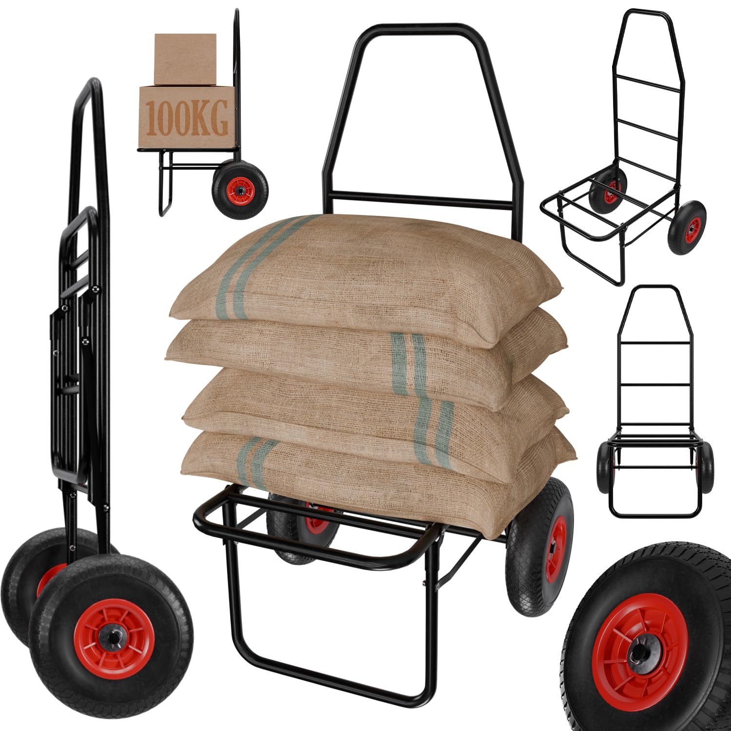 Tronitechnik® Anglerkarre klappbar mit Luftbereifung, 67x55x102 cm, Faltbarer Transportwagen bis 100 kg Tragkraft, stabile Sackkarre für Garten, Camping, Angeln und Freizeit