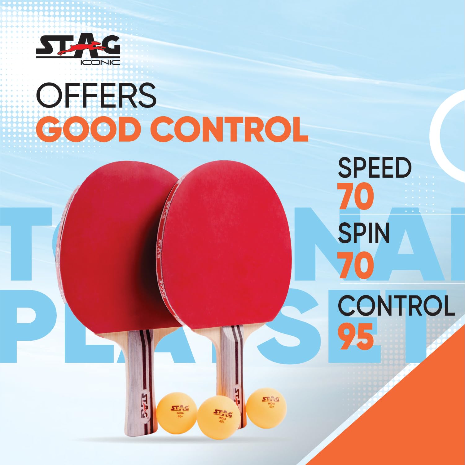 STAG ICONIC Tournament Table Tennis Playset | 2 Racquets, 3 ABS Balls & Cover | Beginner & Recreational Ping Pong Set for Home, Clubs & Schools | Durable, Lightweight & Easy to Play