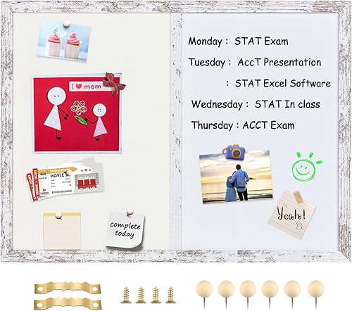 Tablero de anuncios, pizarra blanca de fieltro para oficina, escuela, cocina, dormitorio, marco de madera blanca, 17.7 x 23.6 pulgadas, pizarra